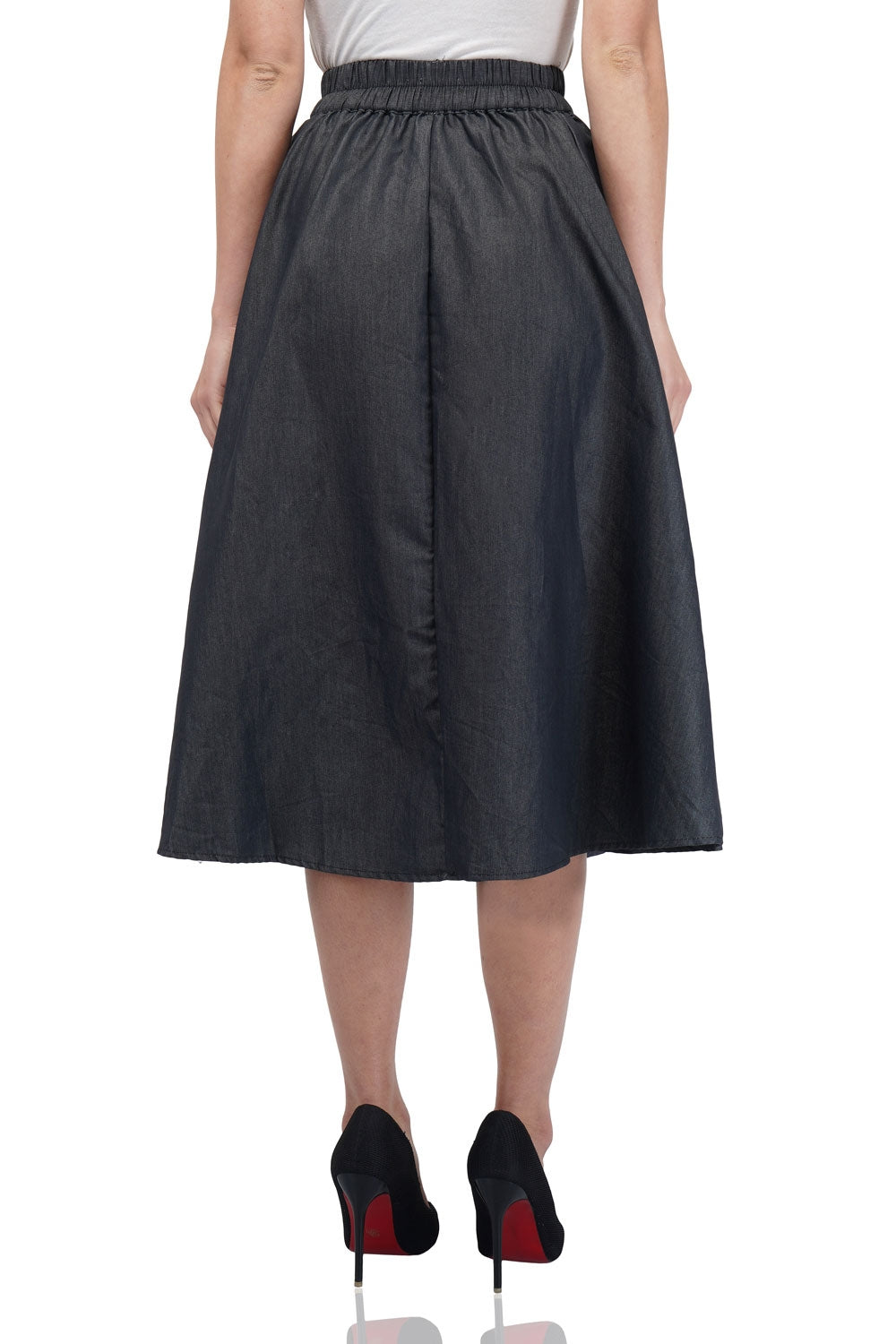 Smoke Grey Denim Midi Skirt