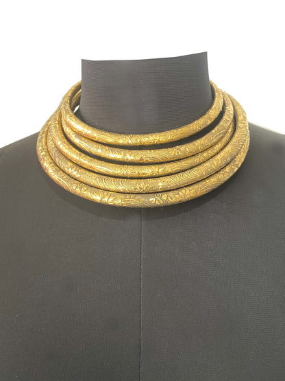 Multi-Layer Gold Statement Five Strands Choker Necklace