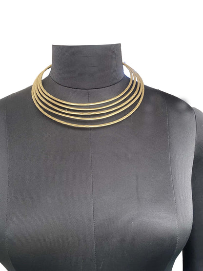 Multi-Layer Gold Statement Choker Necklace | Layered Curved Design