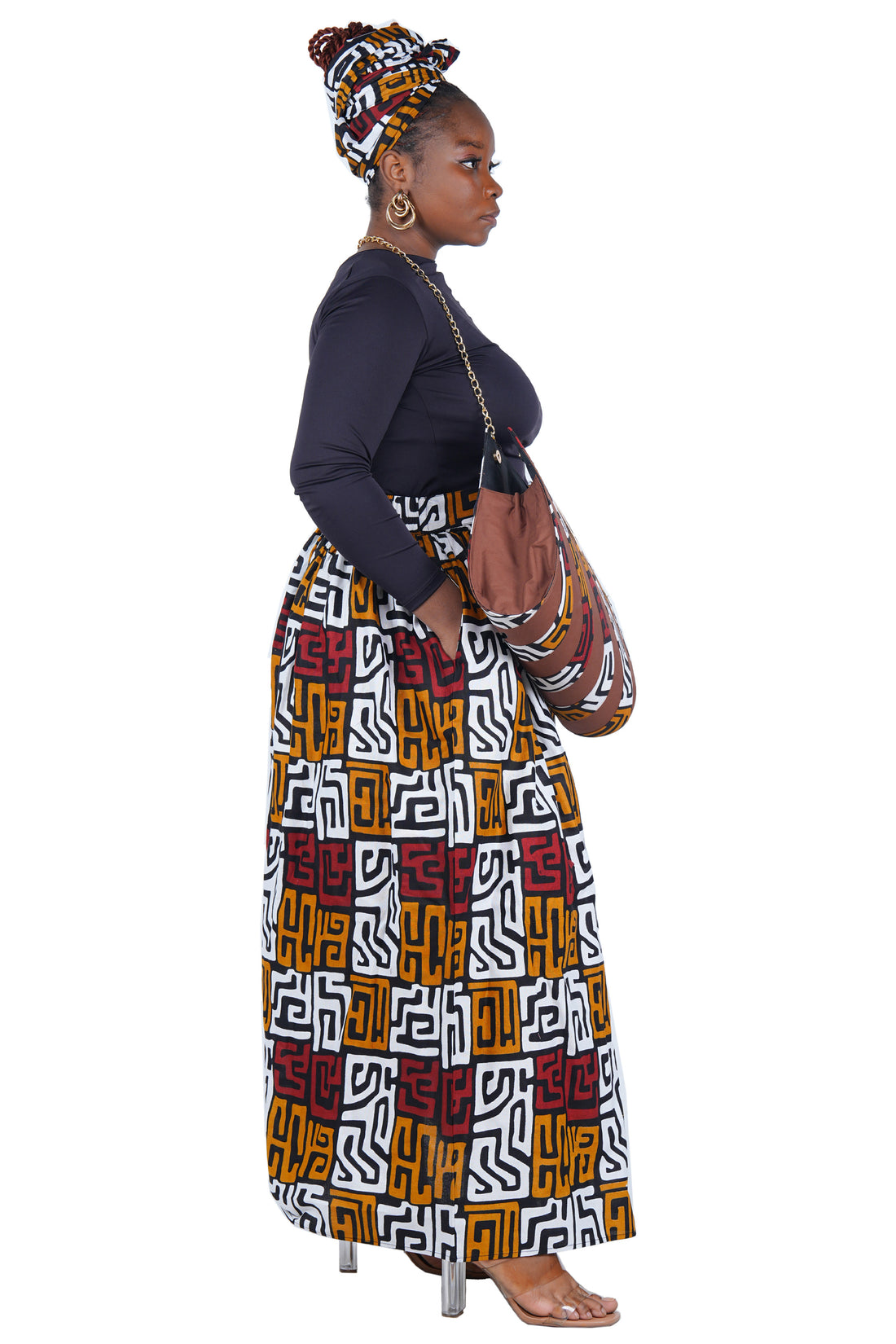 African Long Maxi Skirt With Handbag