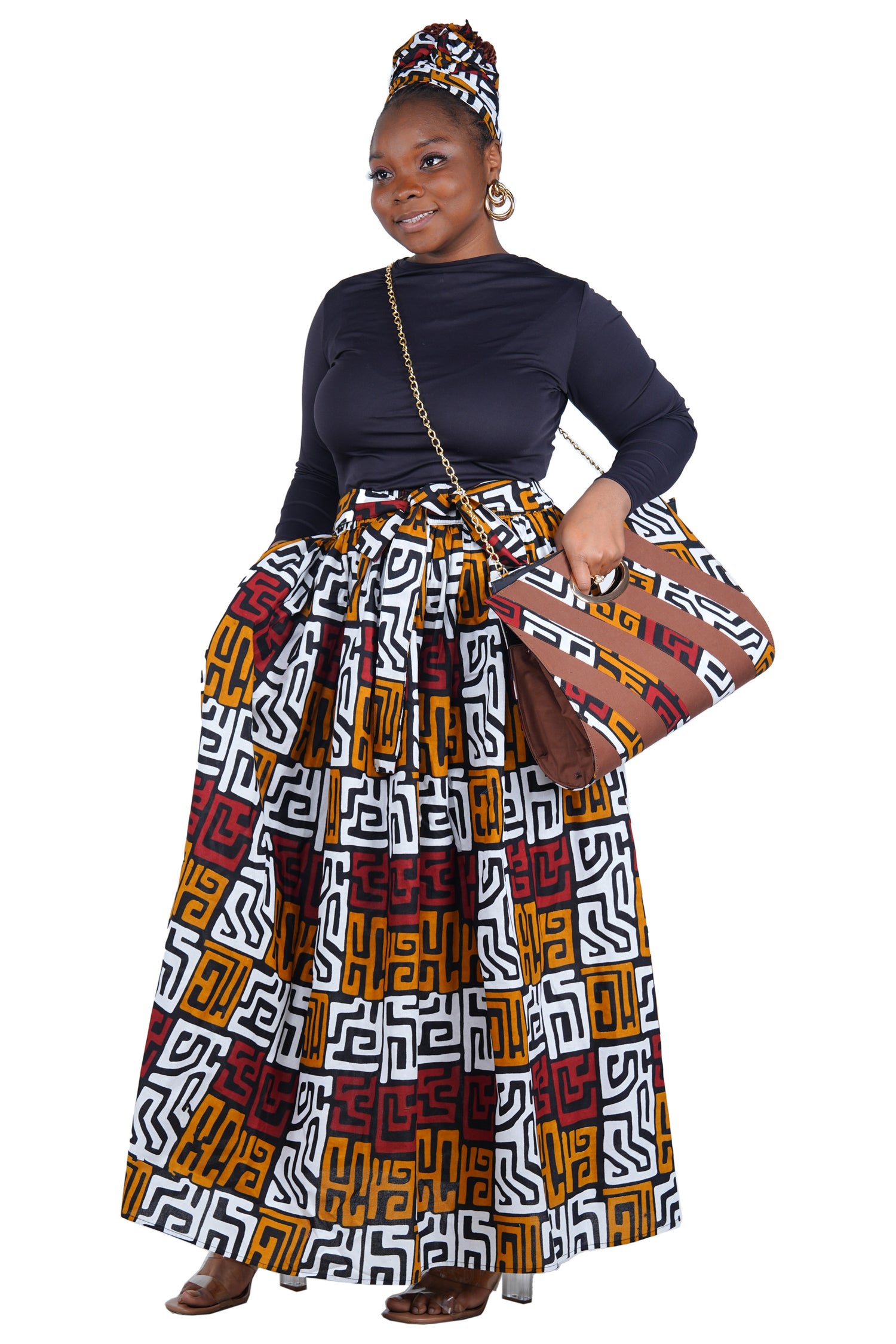 African Long Maxi Skirt With Handbag