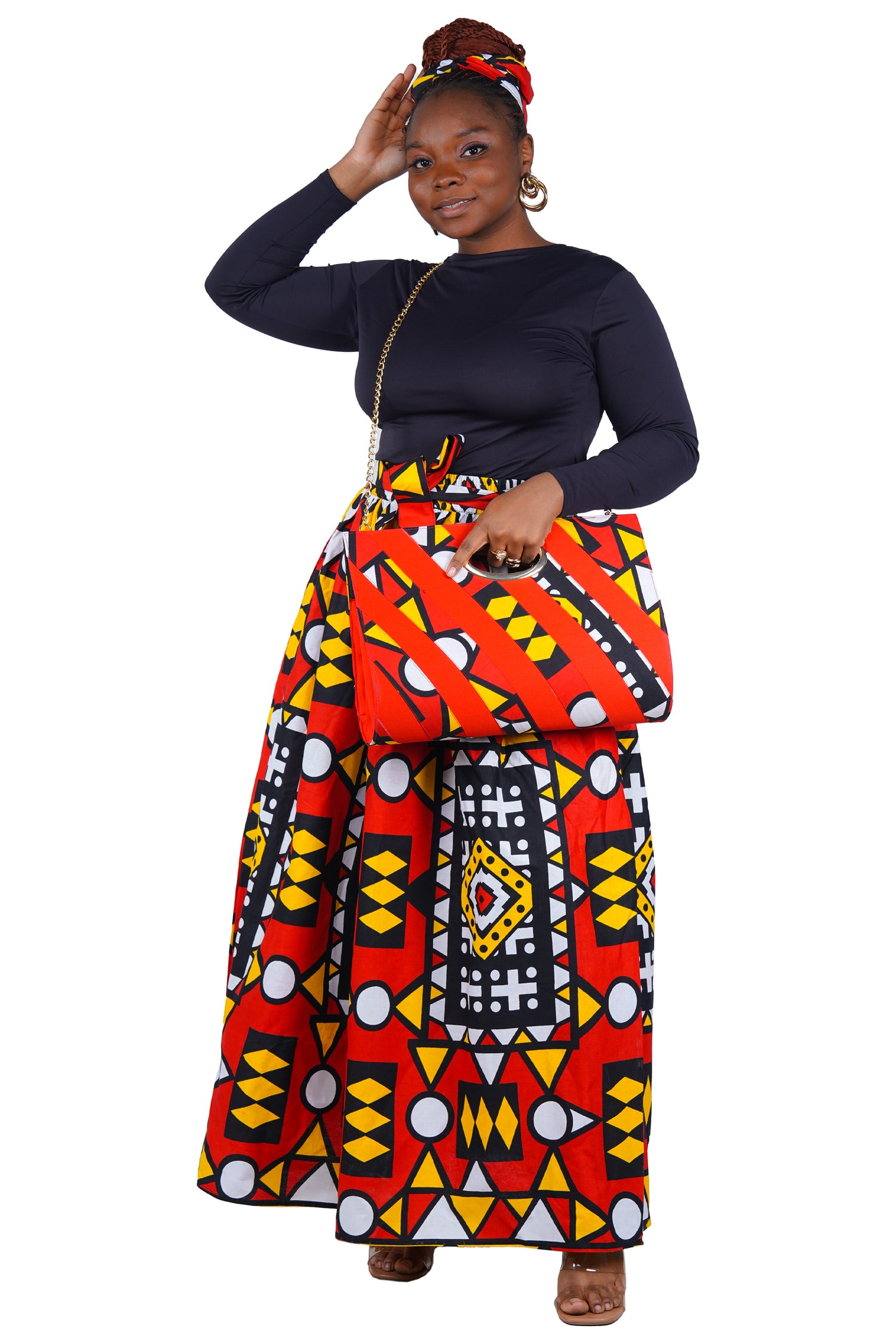 African Long Maxi Skirt With Handbag