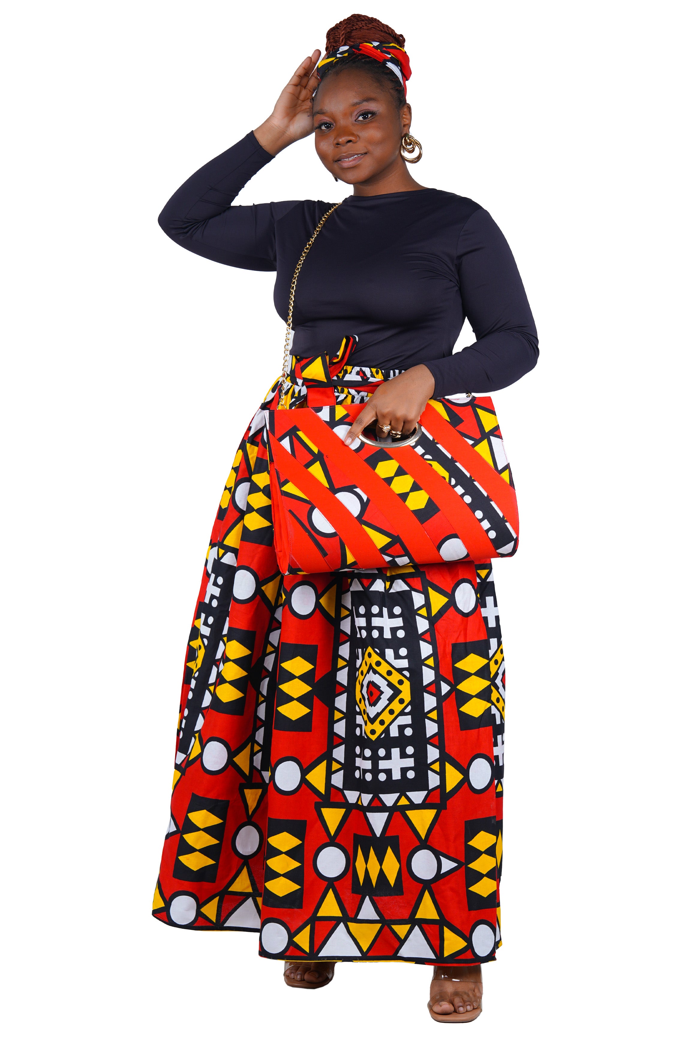African Long Maxi Skirt With Handbag