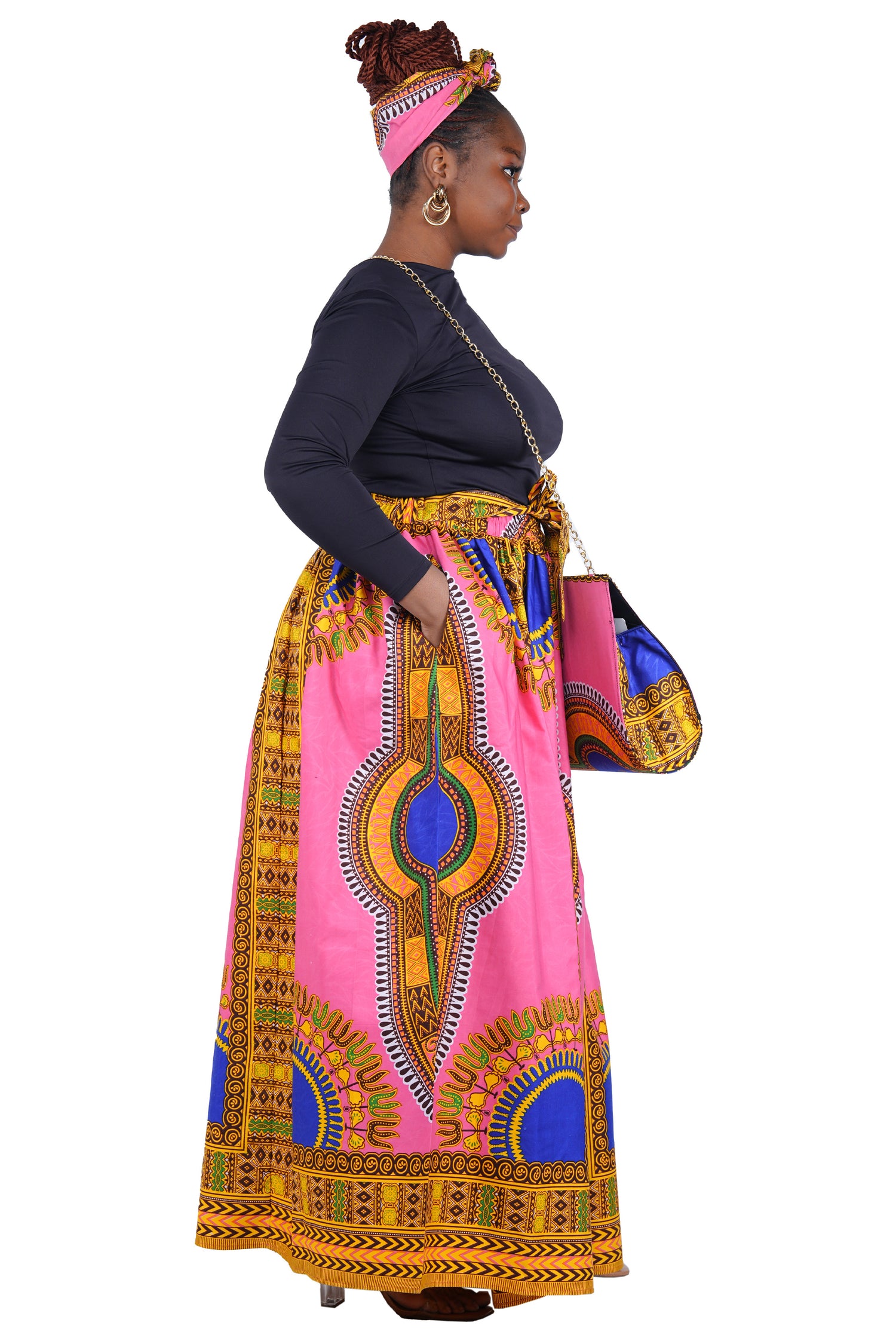 African Long Maxi Skirt With Handbag