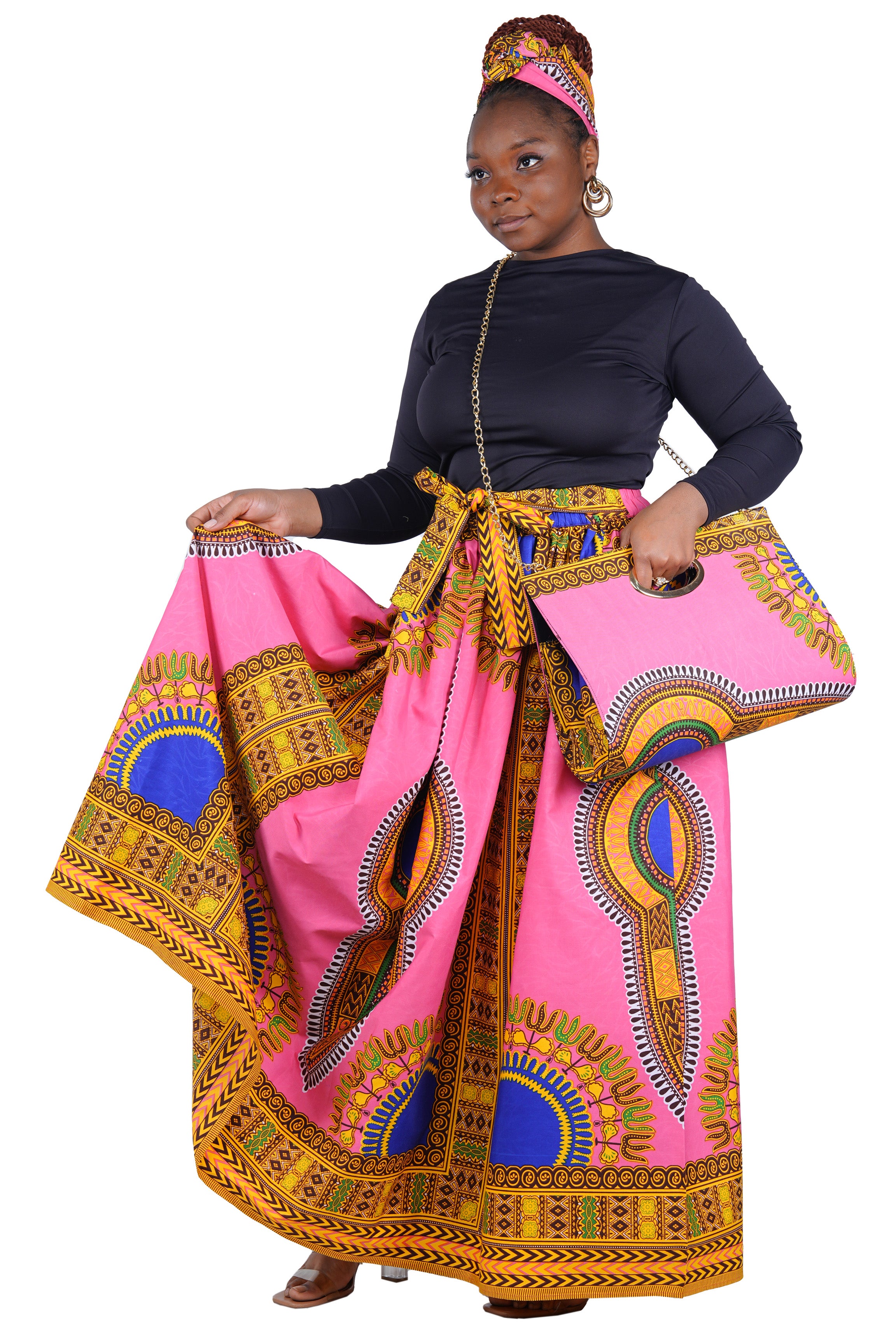 African Long Maxi Skirt With Handbag