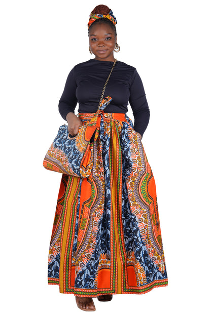 African Long Maxi Skirt With Handbag
