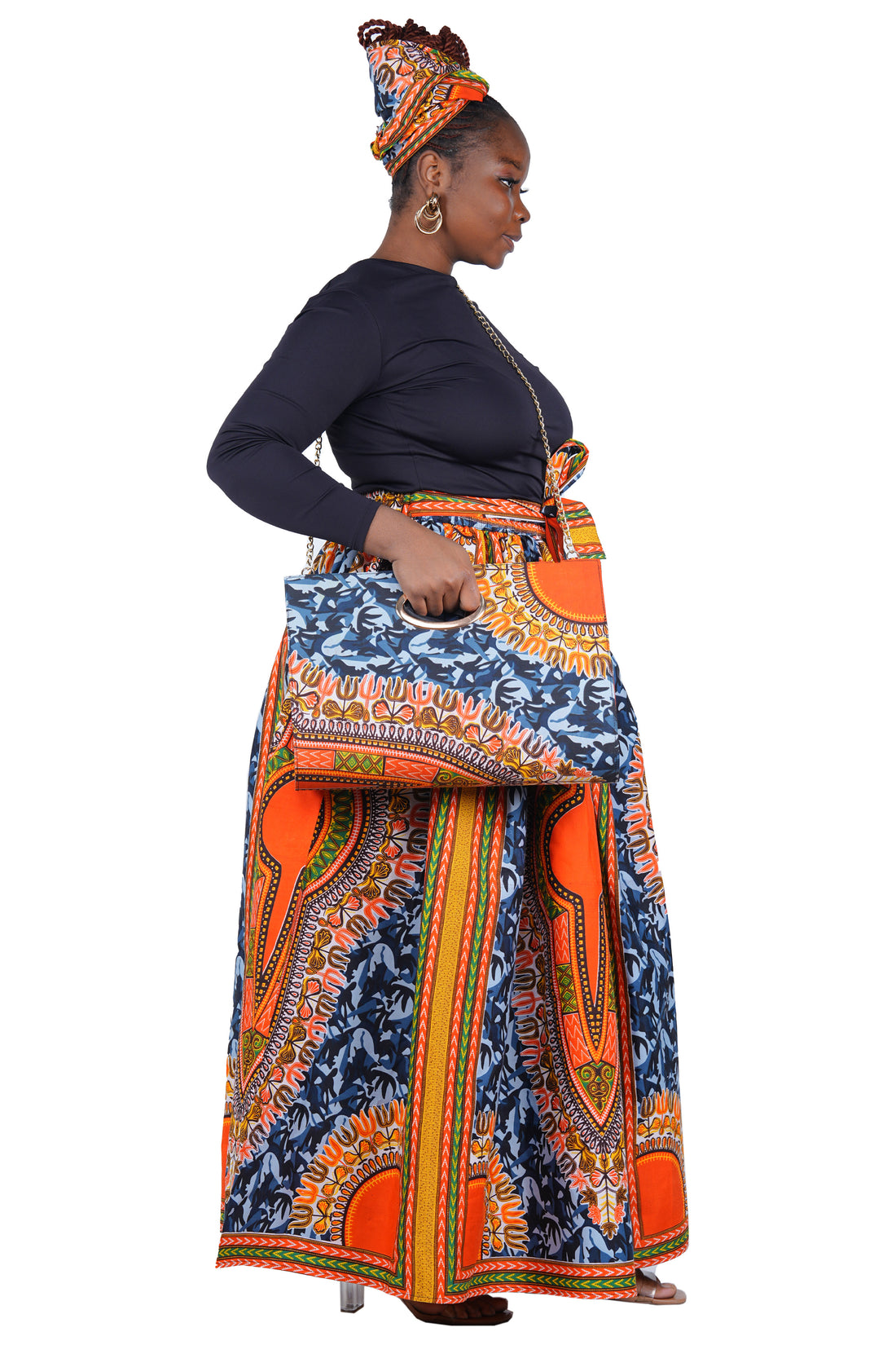 African Long Maxi Skirt With Handbag
