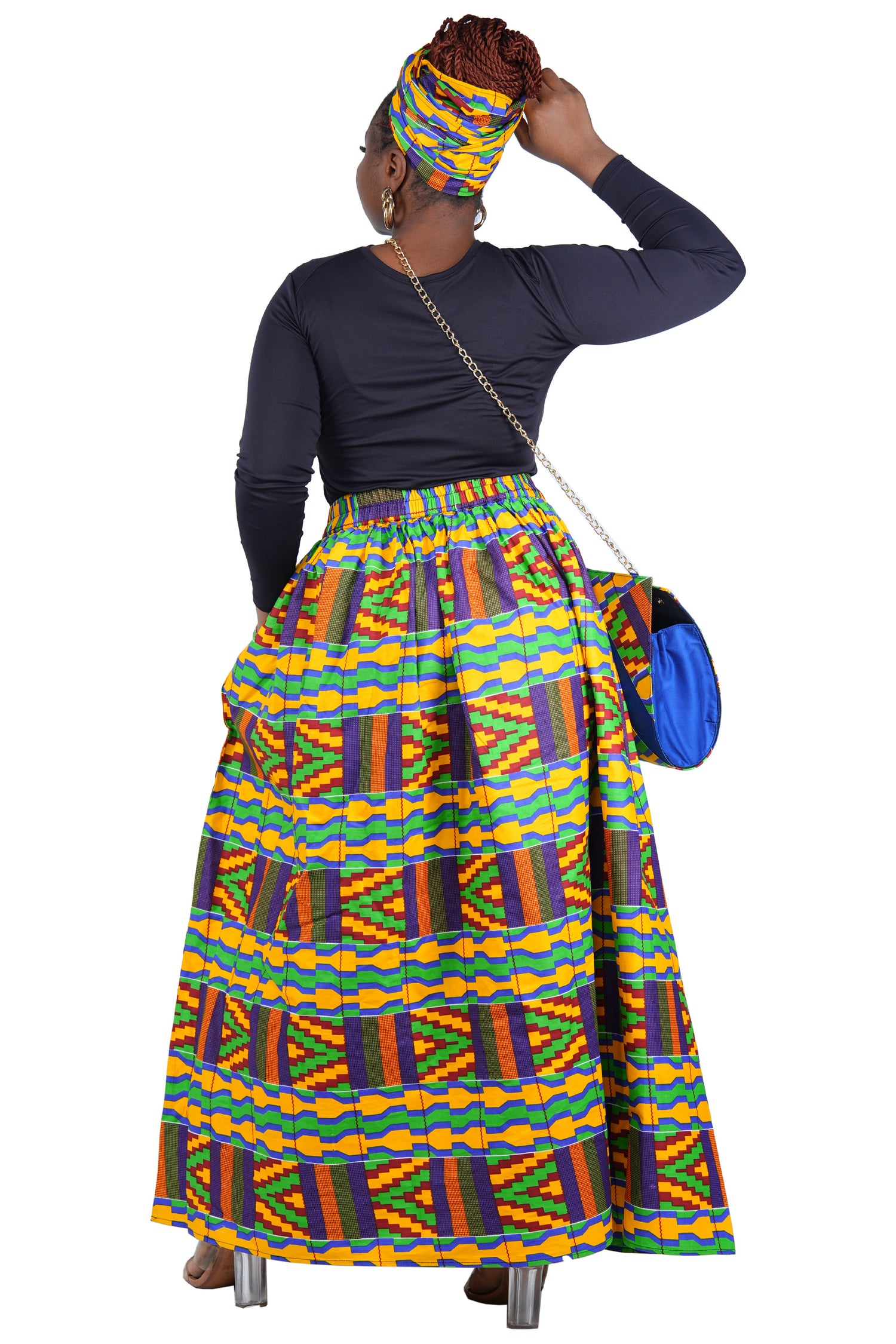 African Long Maxi Skirt With Handbag