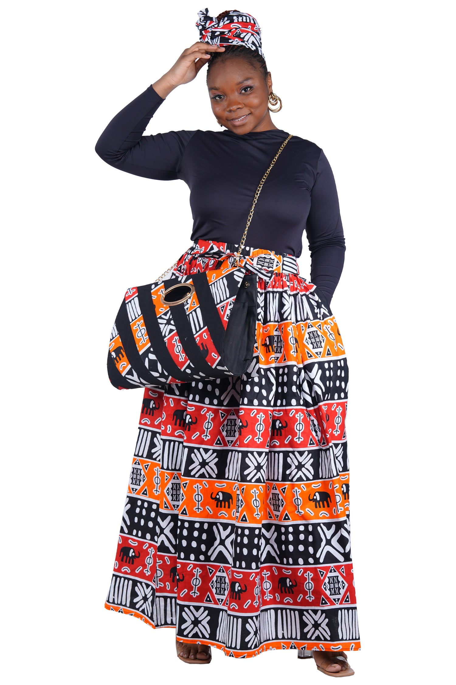 African Long Maxi Skirt With Handbag