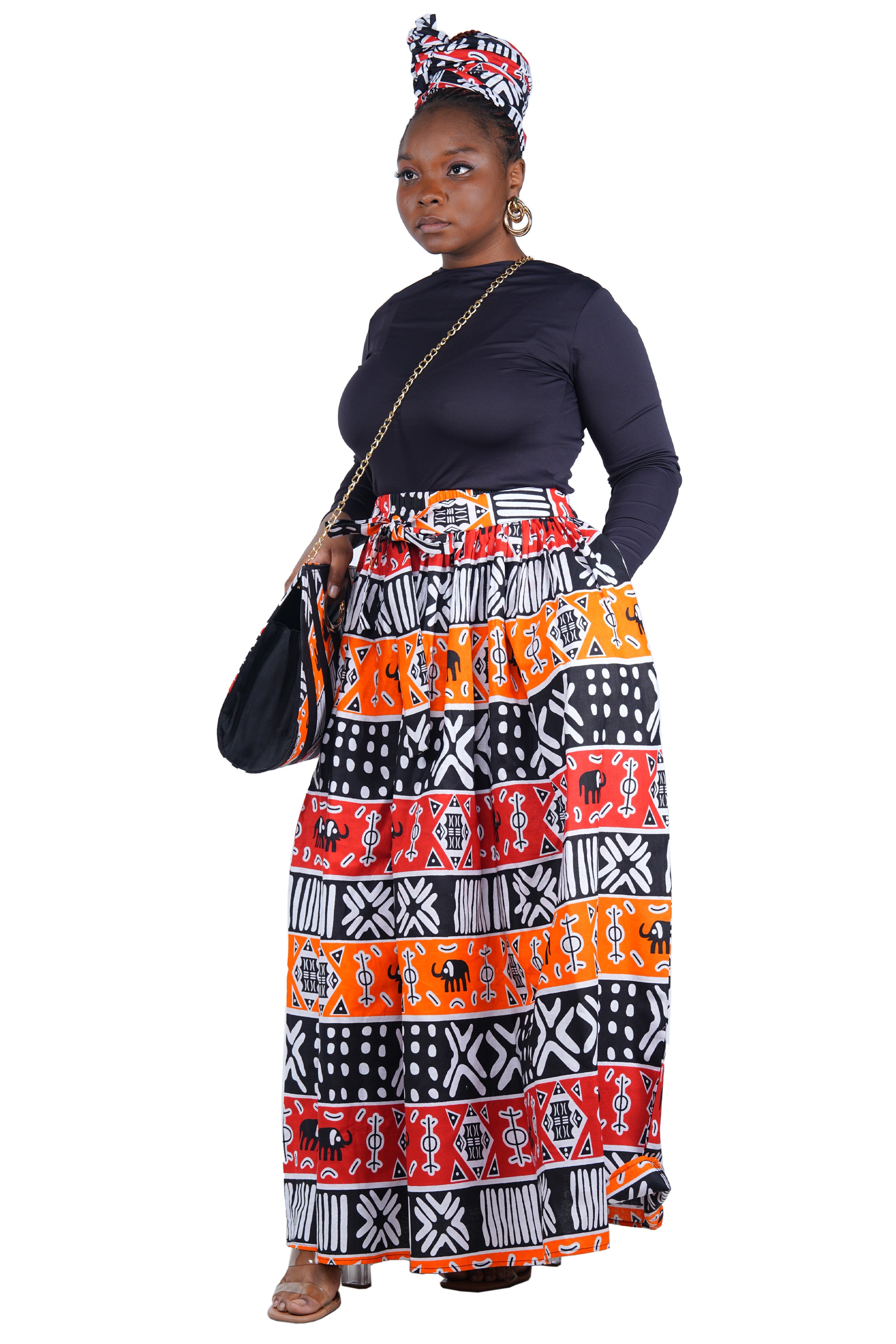 African Long Maxi Skirt With Handbag