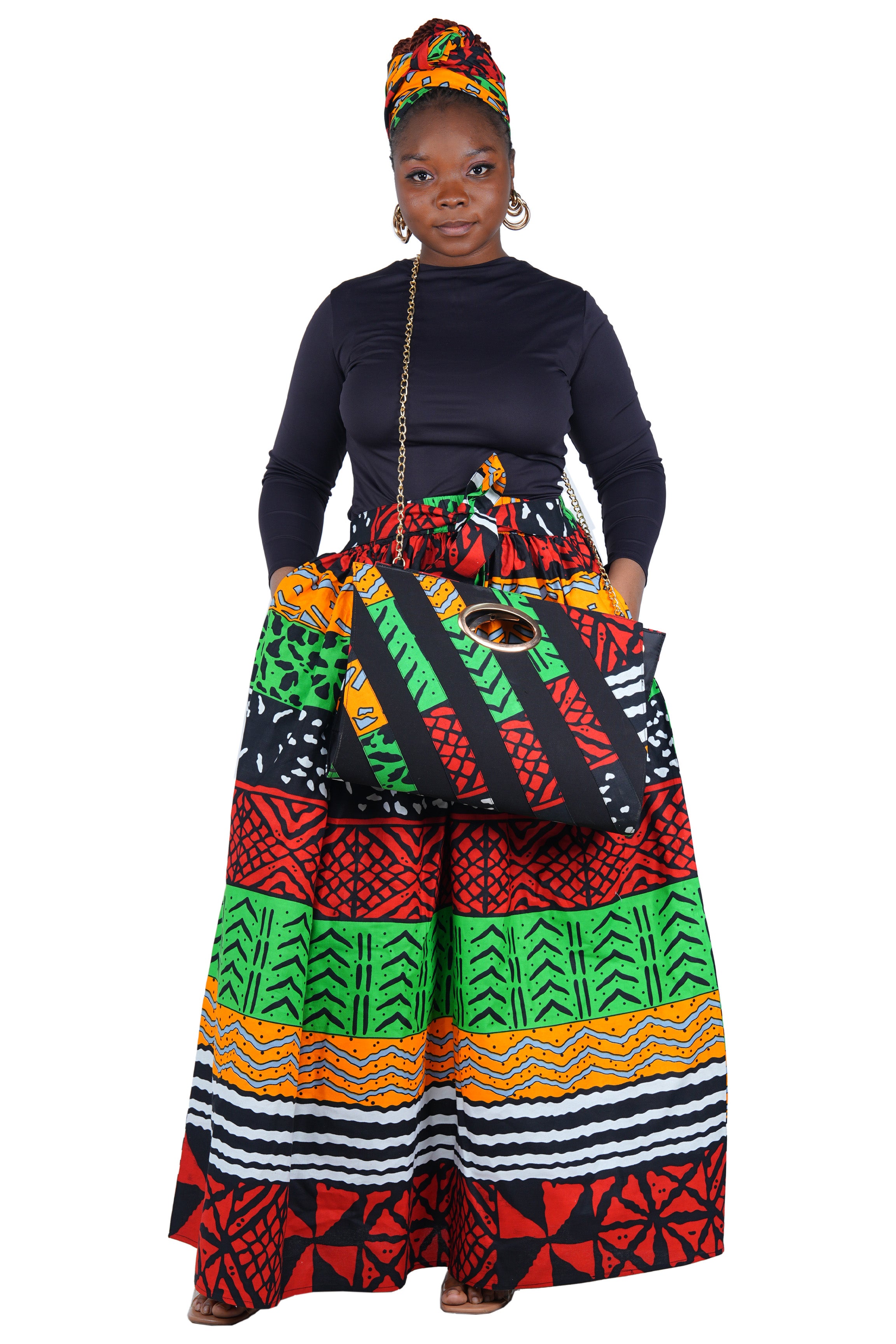 African Long Maxi Skirt With Handbag