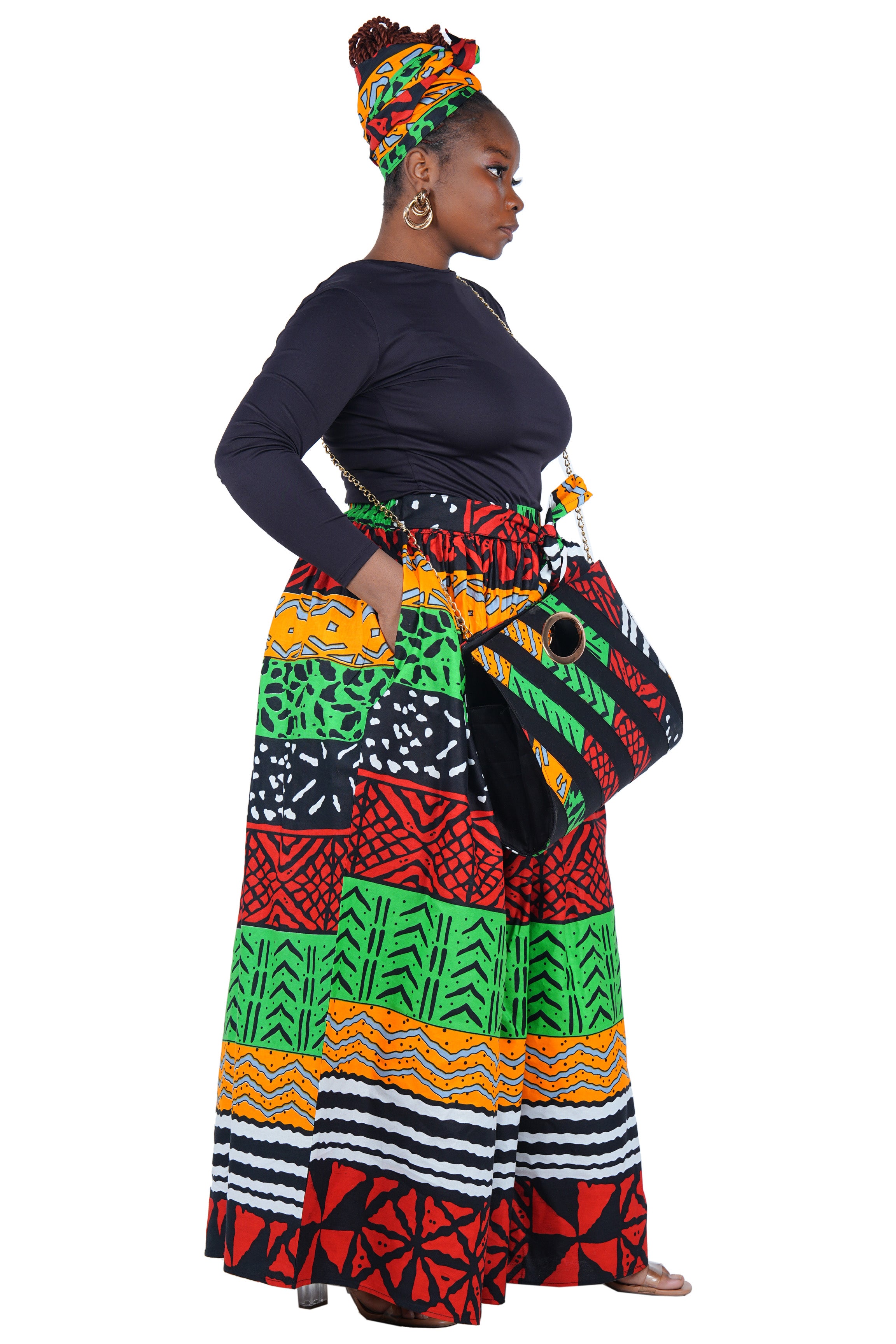 African Long Maxi Skirt With Handbag