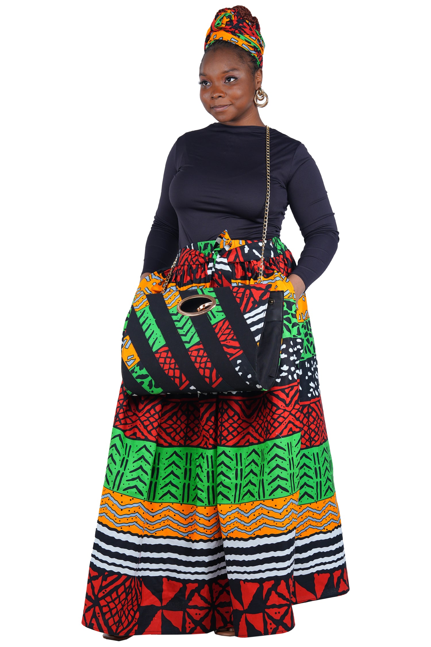 African Long Maxi Skirt With Handbag
