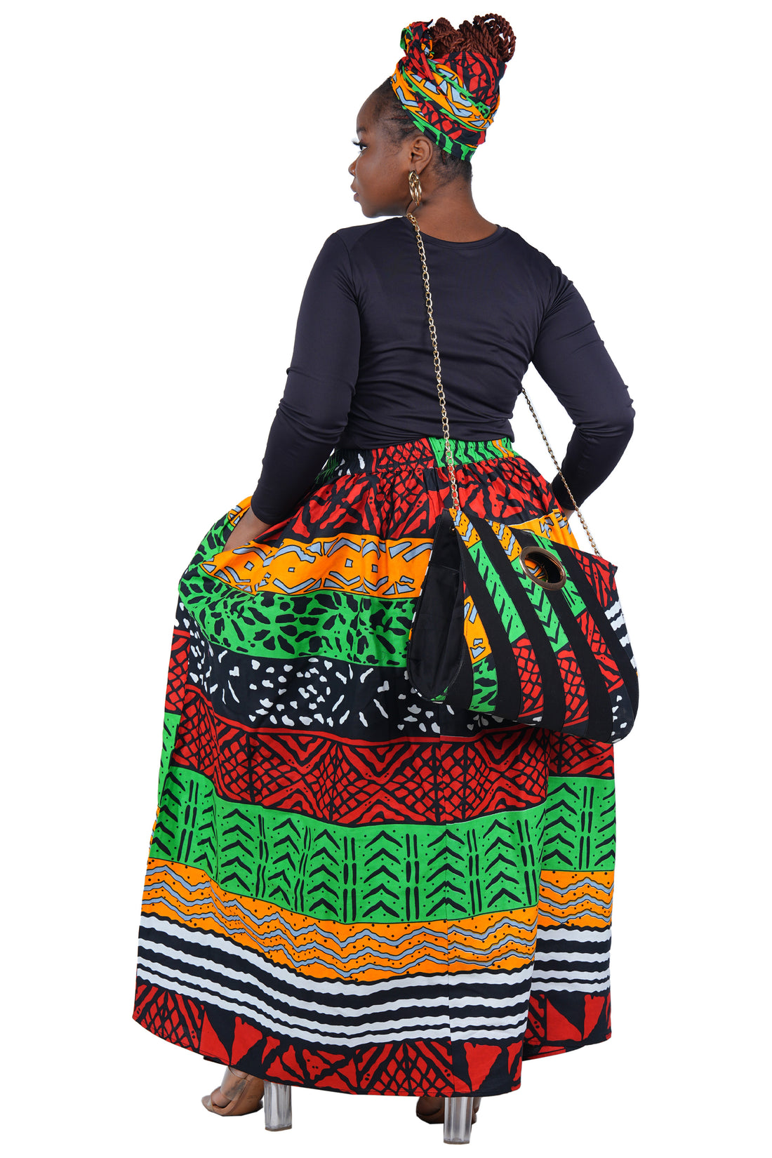 African Long Maxi Skirt With Handbag