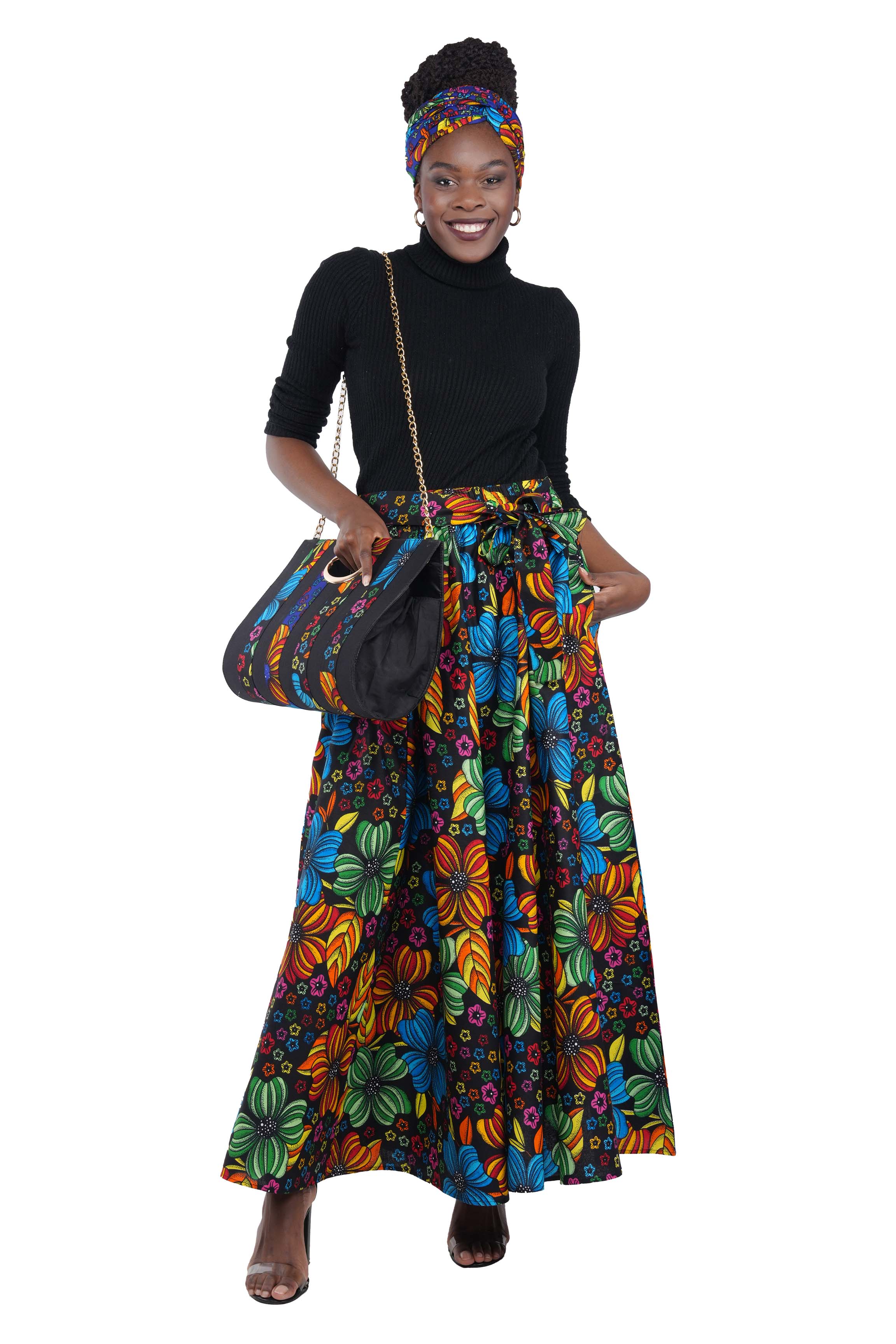 African Long Maxi Skirt With Handbag