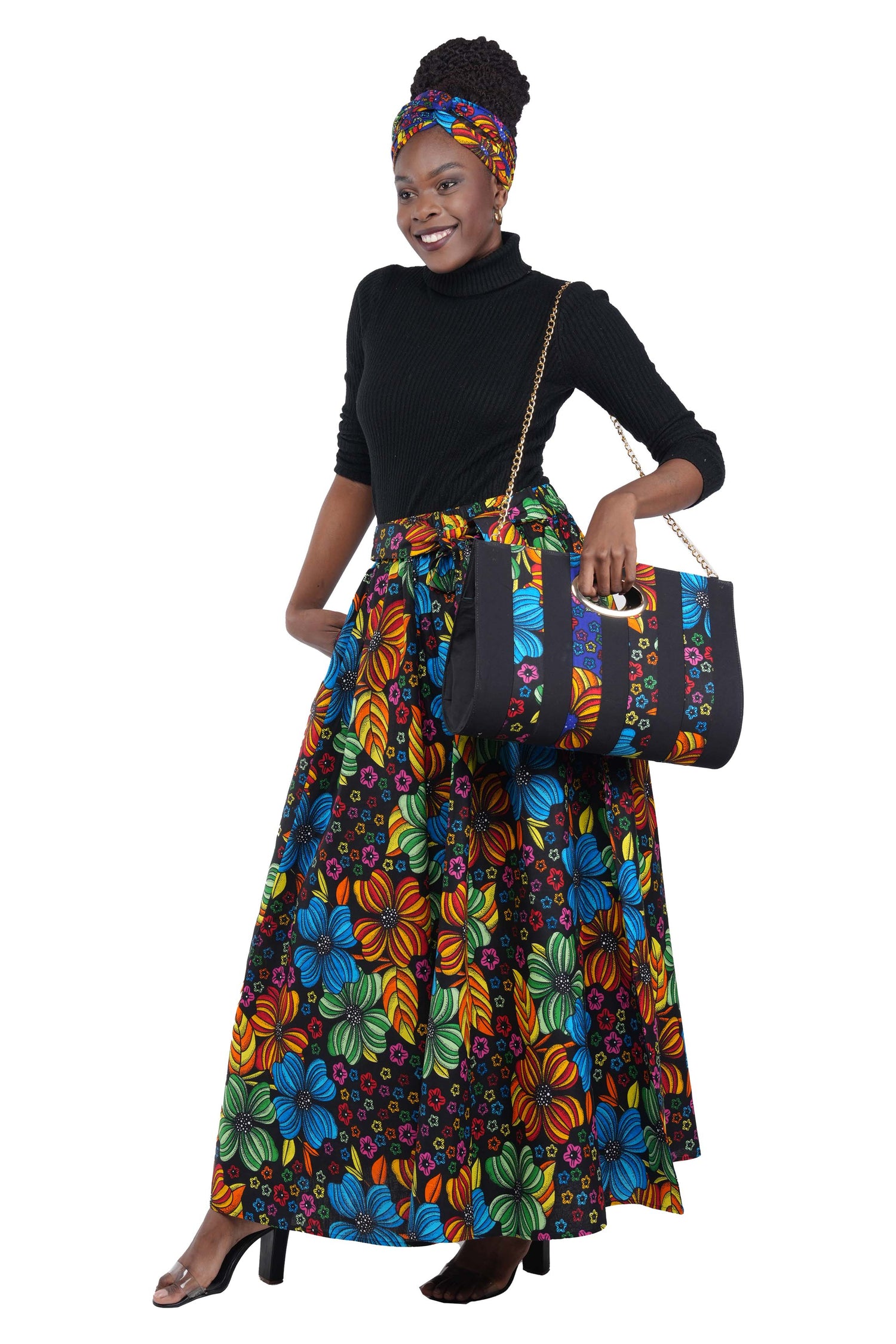 African Long Maxi Skirt With Handbag