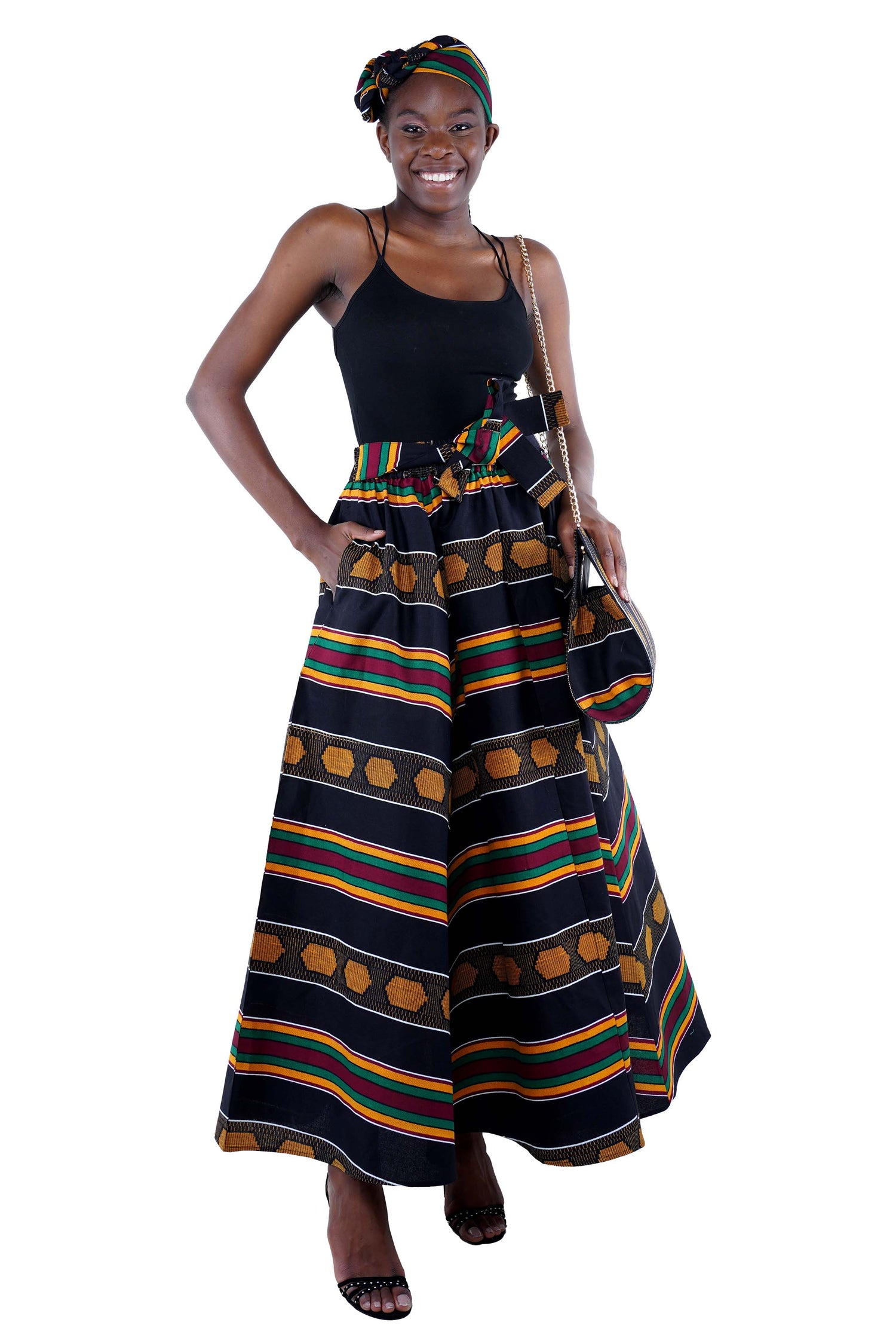 Kente Long Maxi Skirt With Handbag