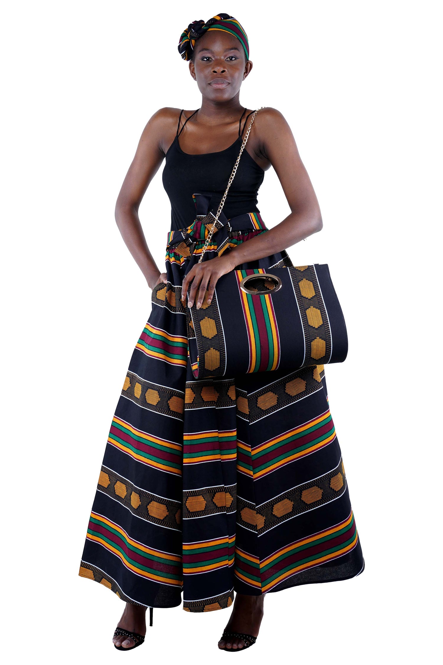 Kente Long Maxi Skirt With Handbag