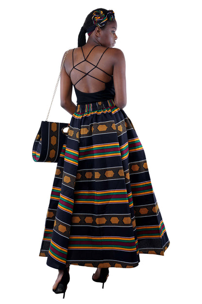 African Long Maxi Skirt With Handbag