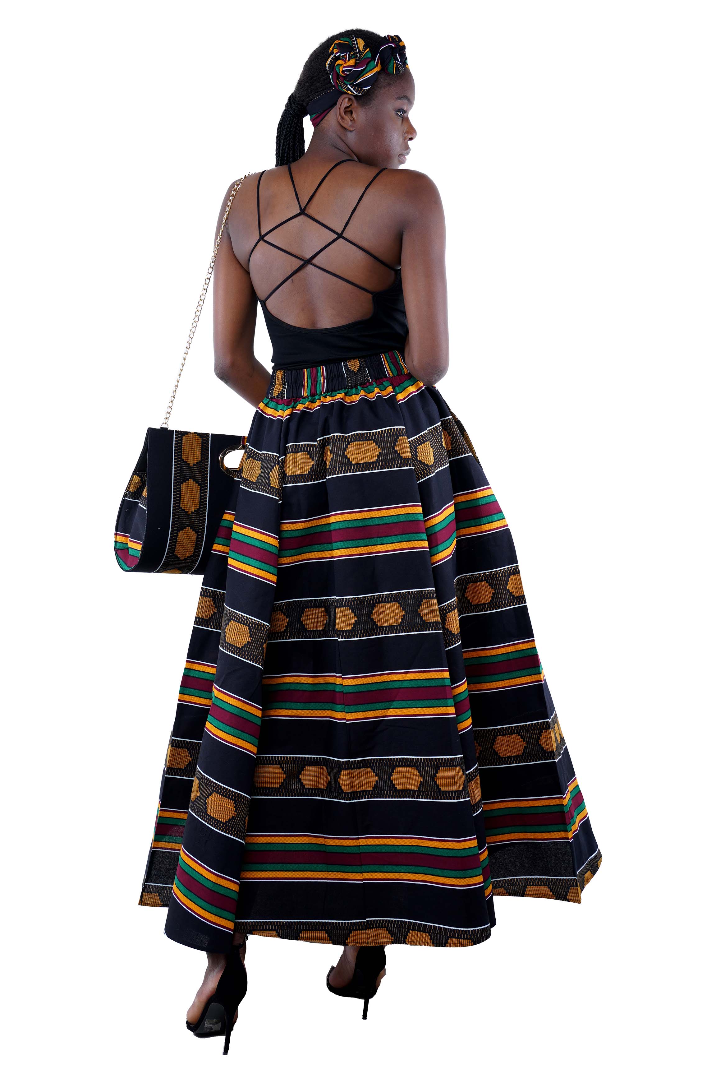 Kente Long Maxi Skirt With Handbag