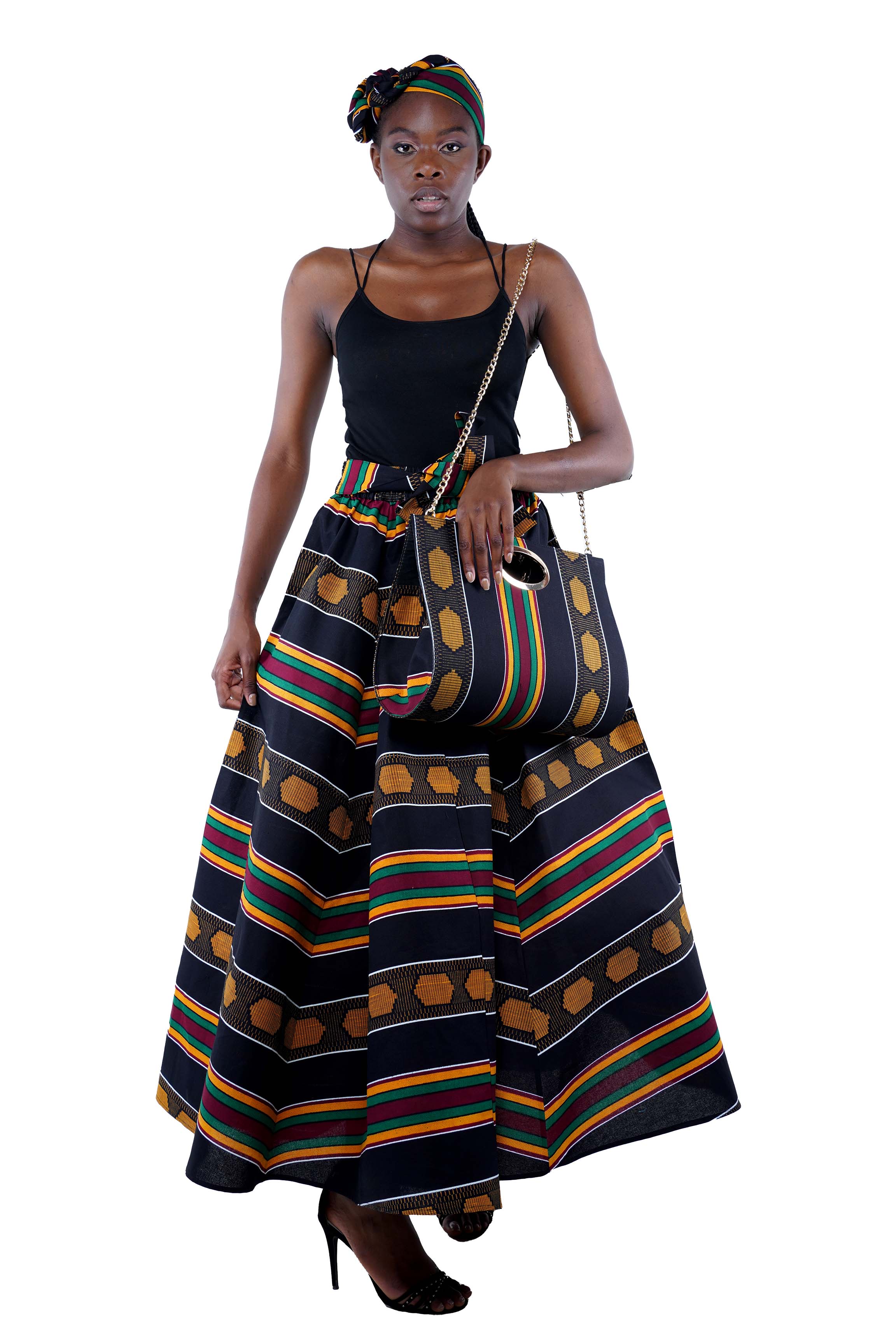 African Long Maxi Skirt With Handbag