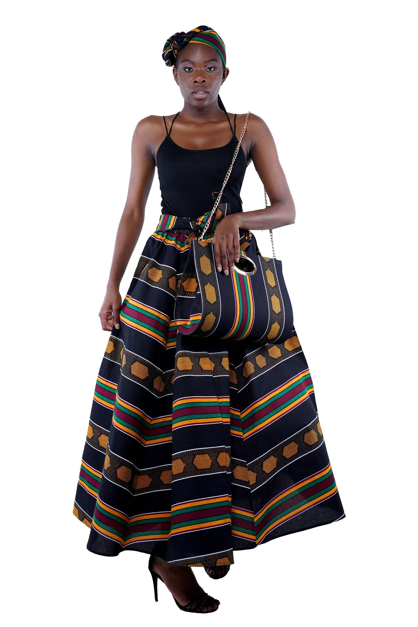 Kente Long Maxi Skirt With Handbag