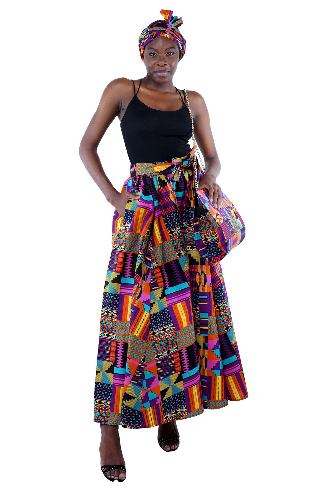 African Long Maxi Skirt With Handbag