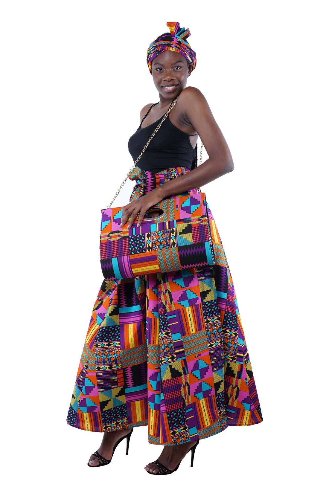 African Long Maxi Skirt With Handbag