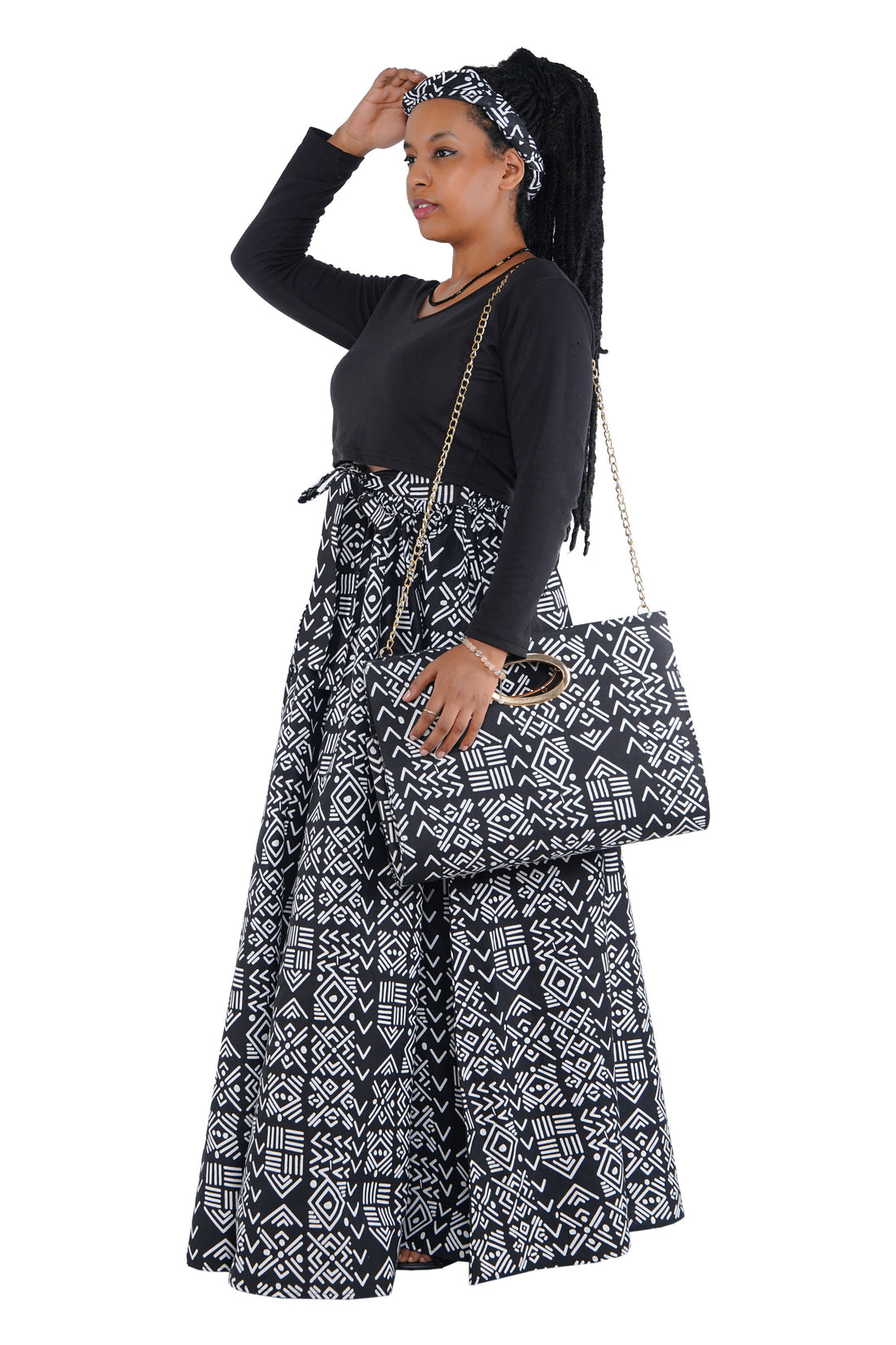 African Long Maxi Skirt With Handbag