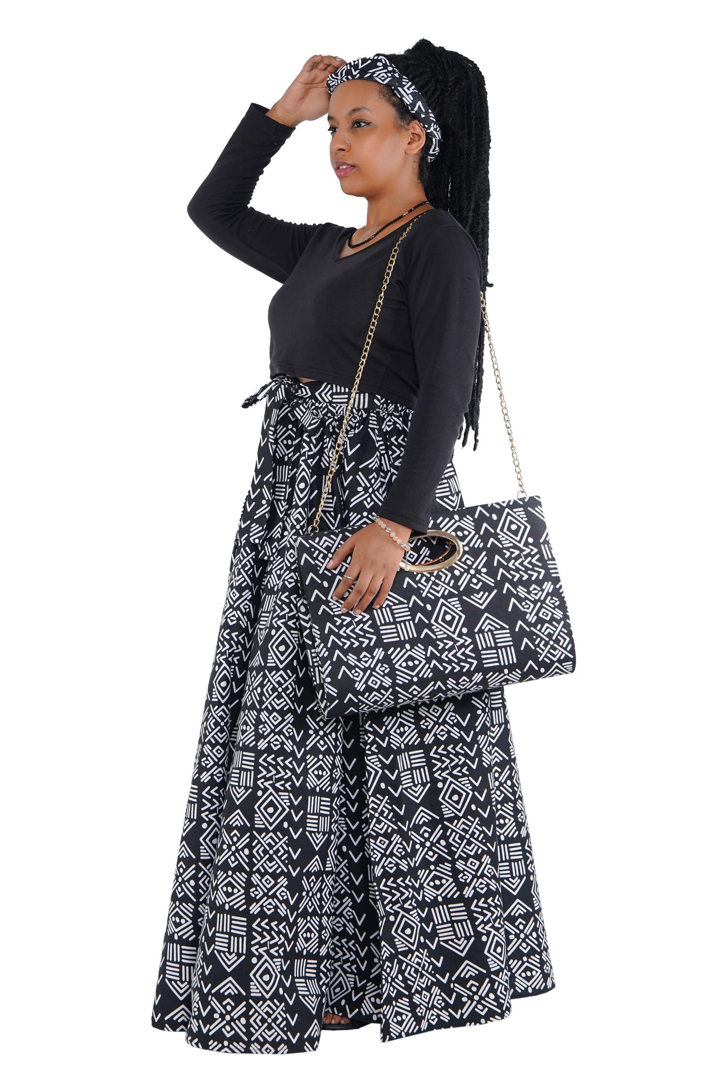 African Long Maxi Skirt With Handbag
