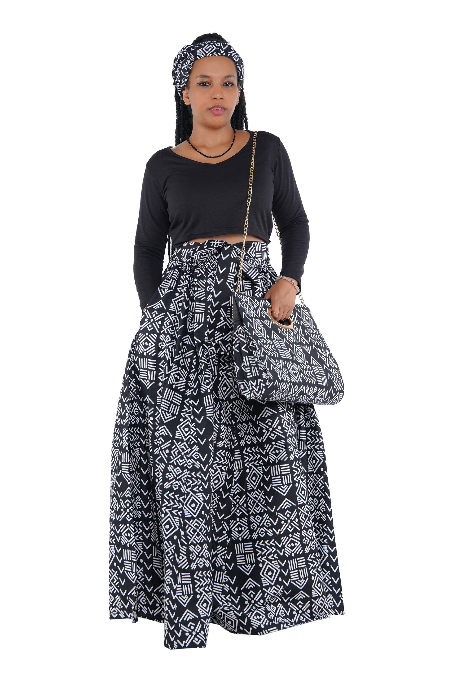 African Long Maxi Skirt With Handbag
