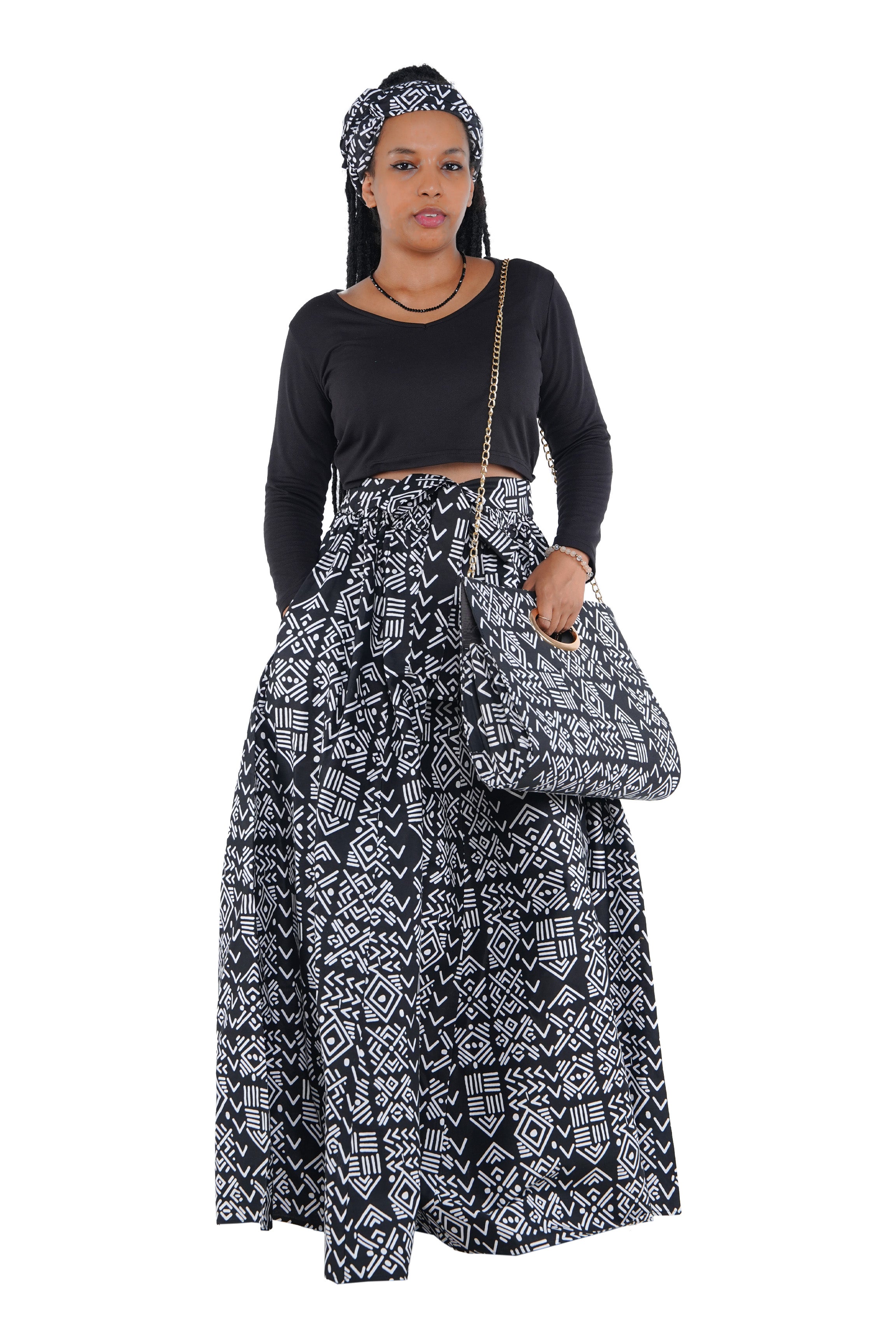 African Long Maxi Skirt With Handbag