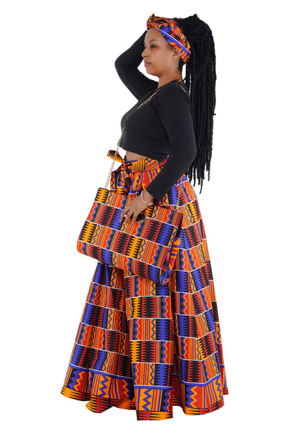 African Long Maxi Skirt With Handbag