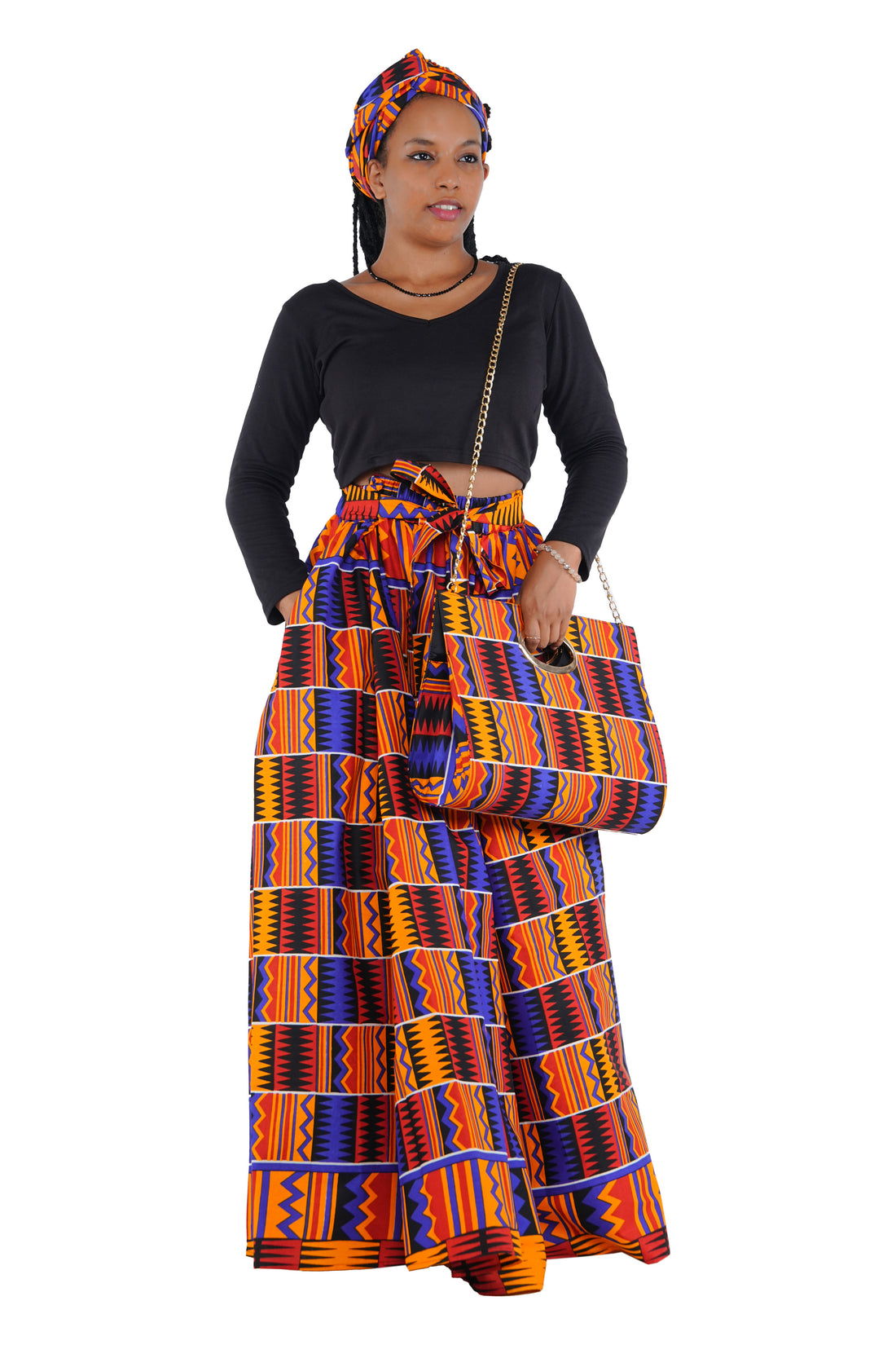 African Long Maxi Skirt With Handbag