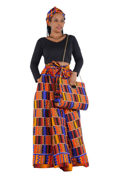 African Long Maxi Skirt With Handbag