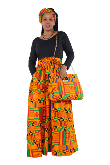 African Long Maxi Skirt With Handbag
