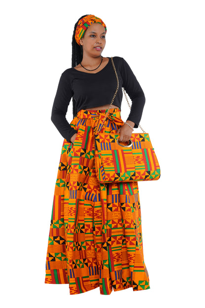 African Long Maxi Skirt With Handbag
