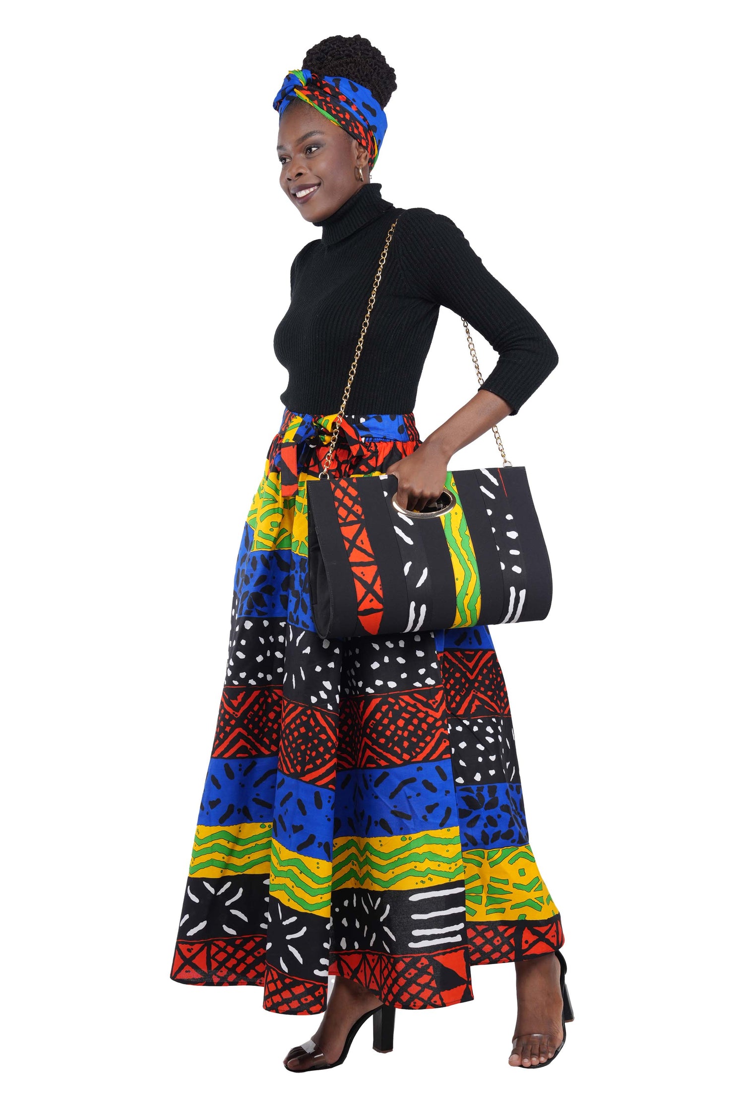 African Long Maxi Skirt With Handbag