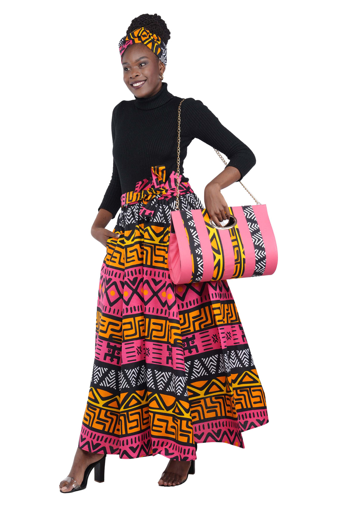 African Long Maxi Skirt With Handbag