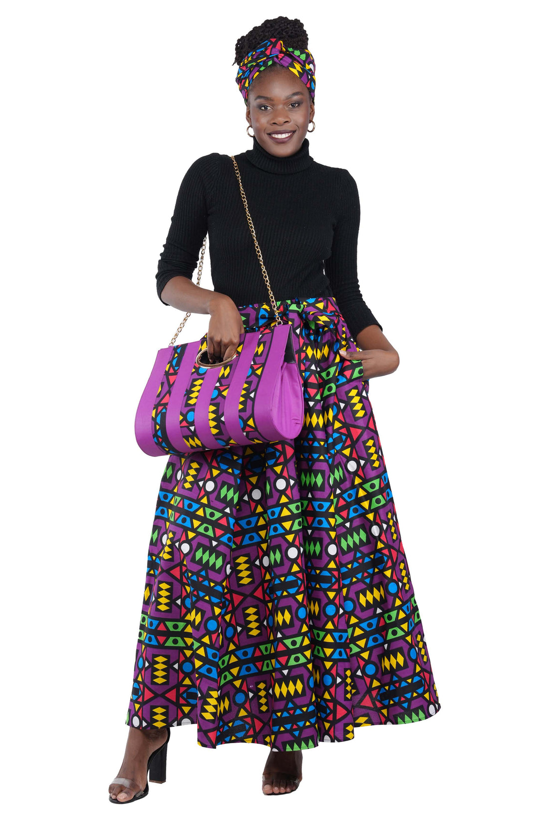 African Long Maxi Skirt With Handbag