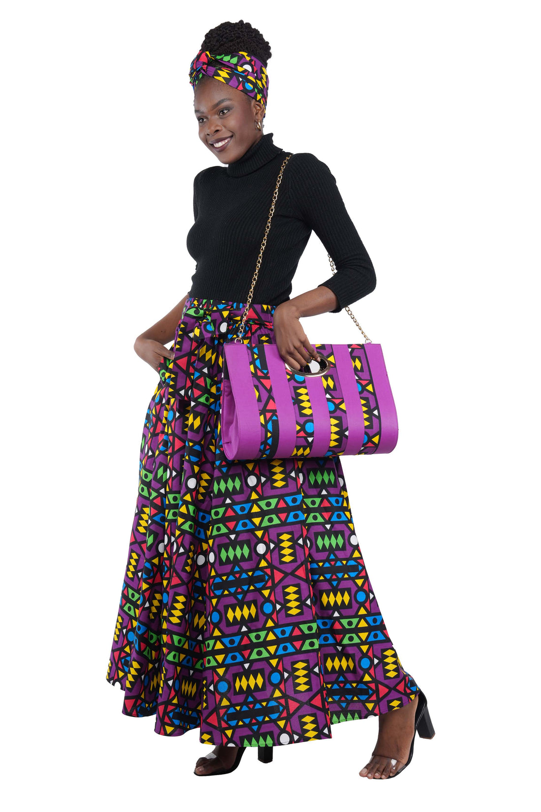 African Long Maxi Skirt With Handbag