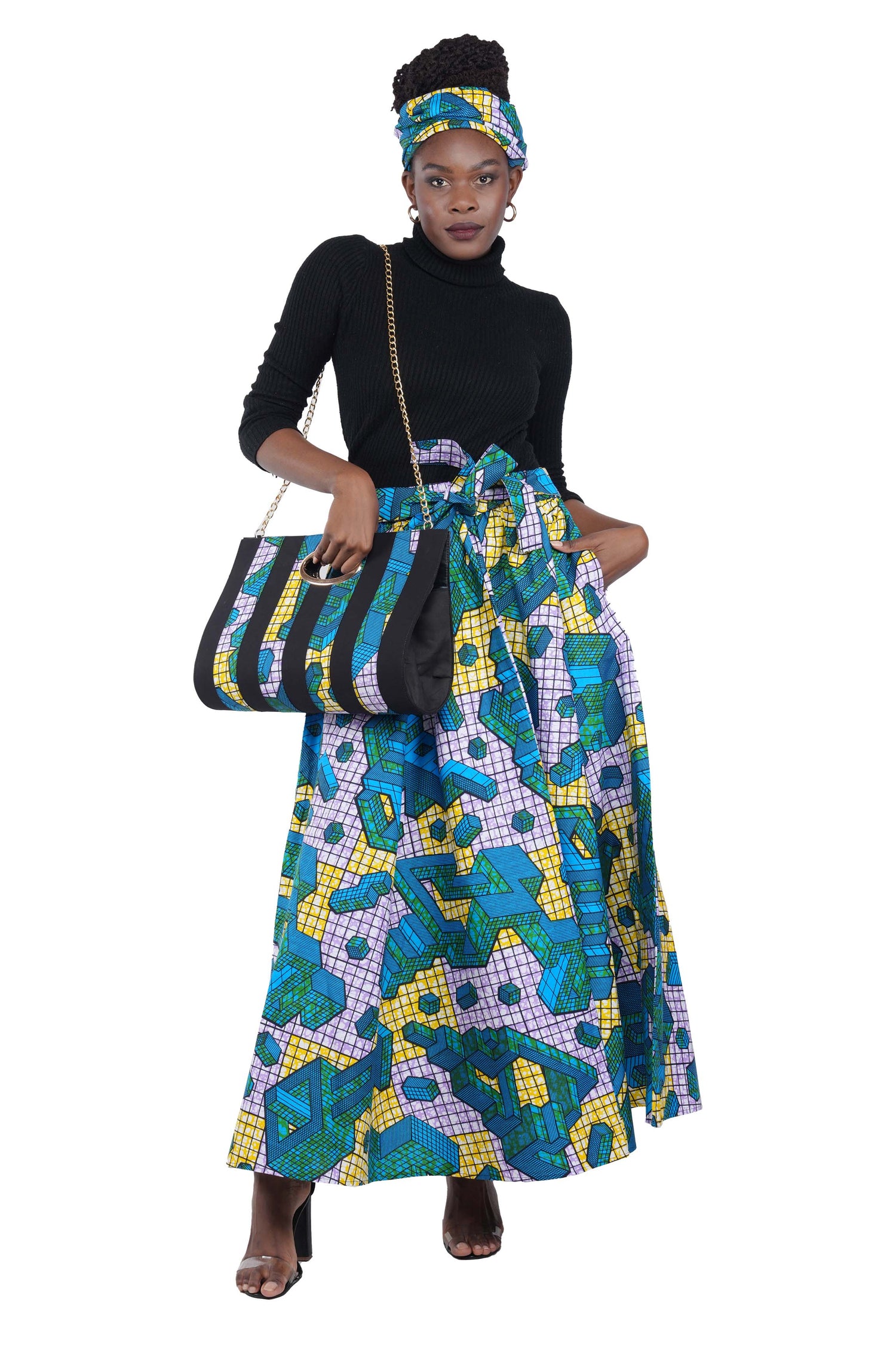 African Long Maxi Skirt With Handbag