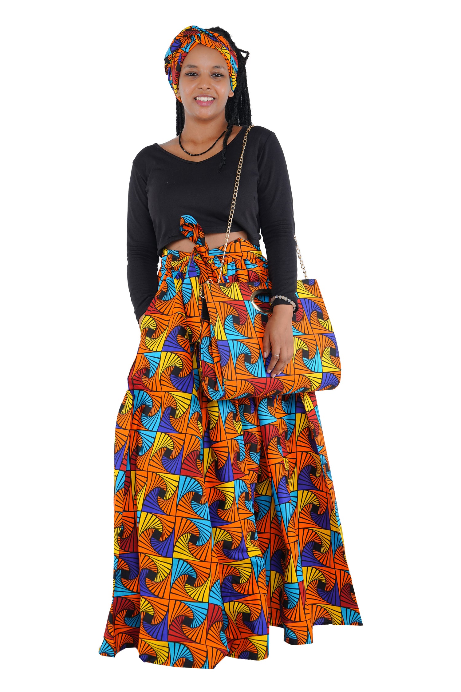African Long Maxi Skirt With Handbag