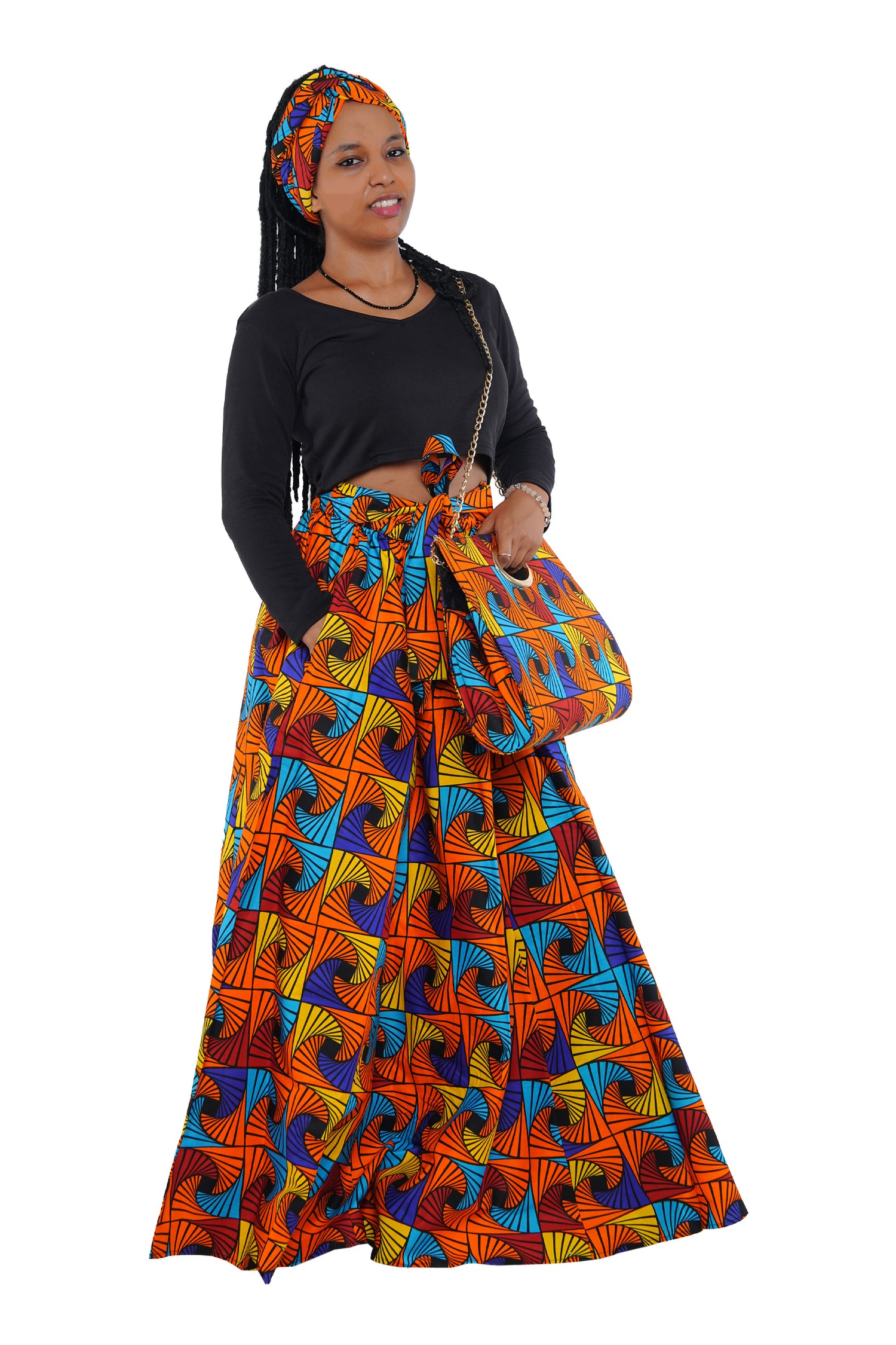 African Long Maxi Skirt With Handbag