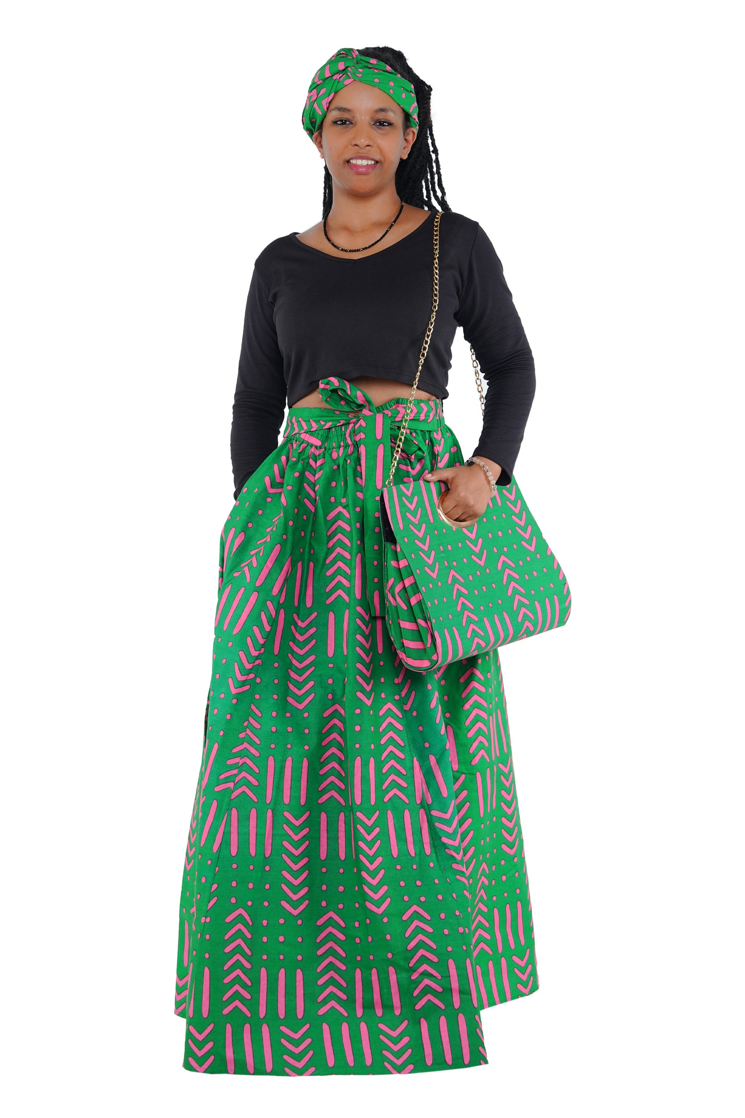 African Long Maxi Skirt With Handbag