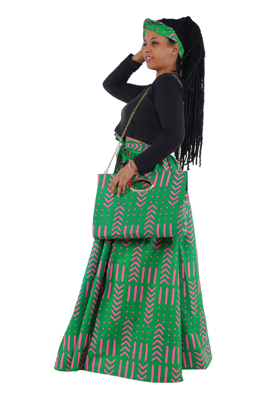 African Long Maxi Skirt With Handbag
