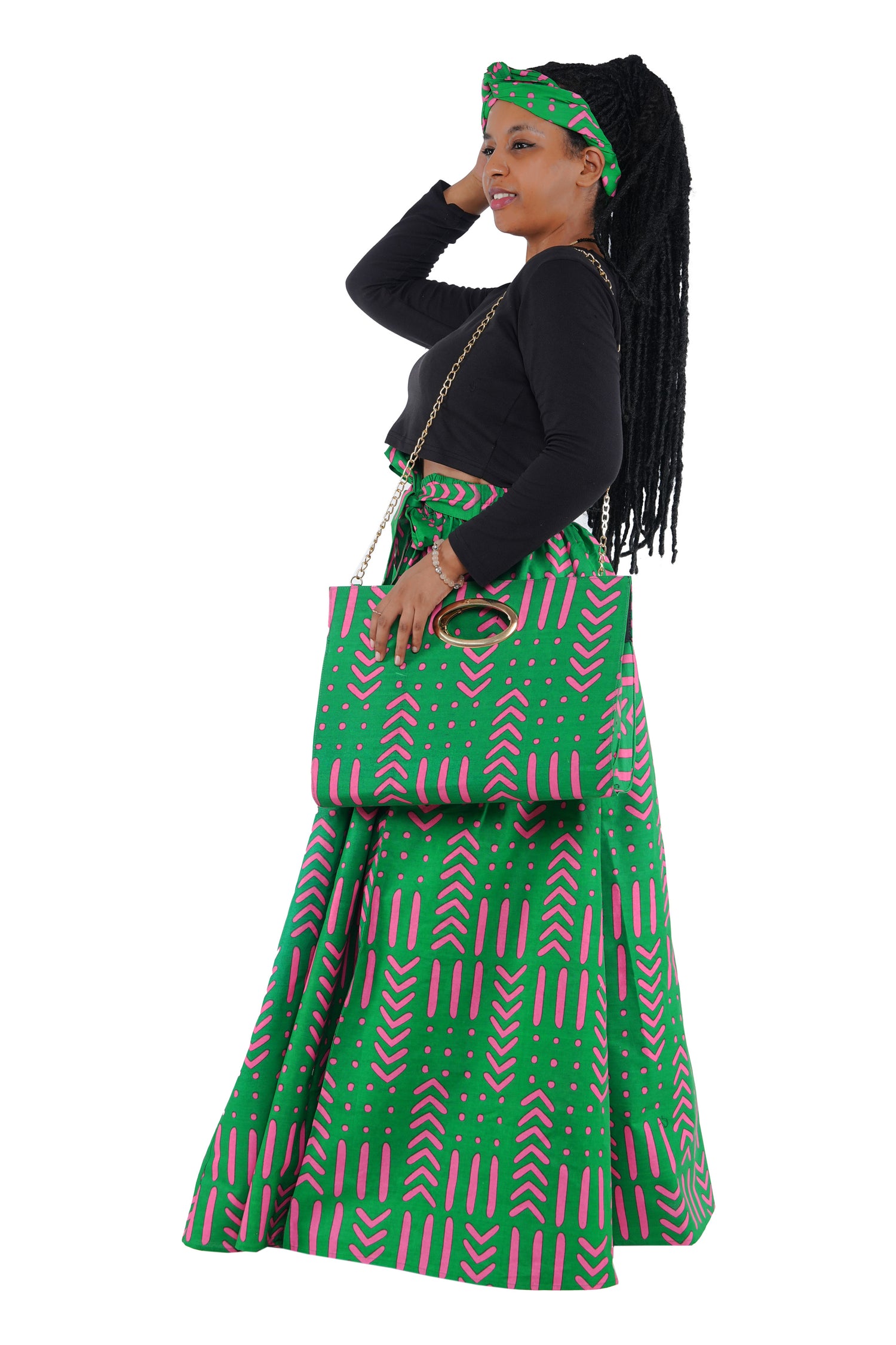 African Long Maxi Skirt With Handbag