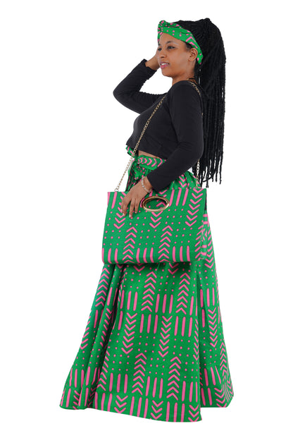 African Long Maxi Skirt With Handbag