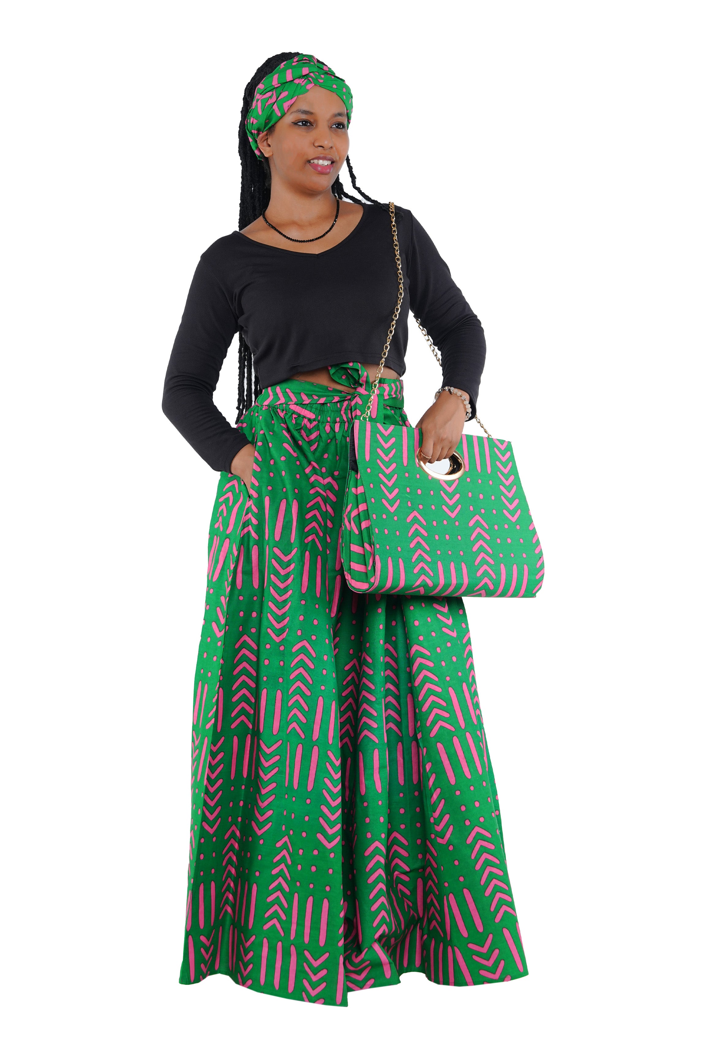 African Long Maxi Skirt With Handbag