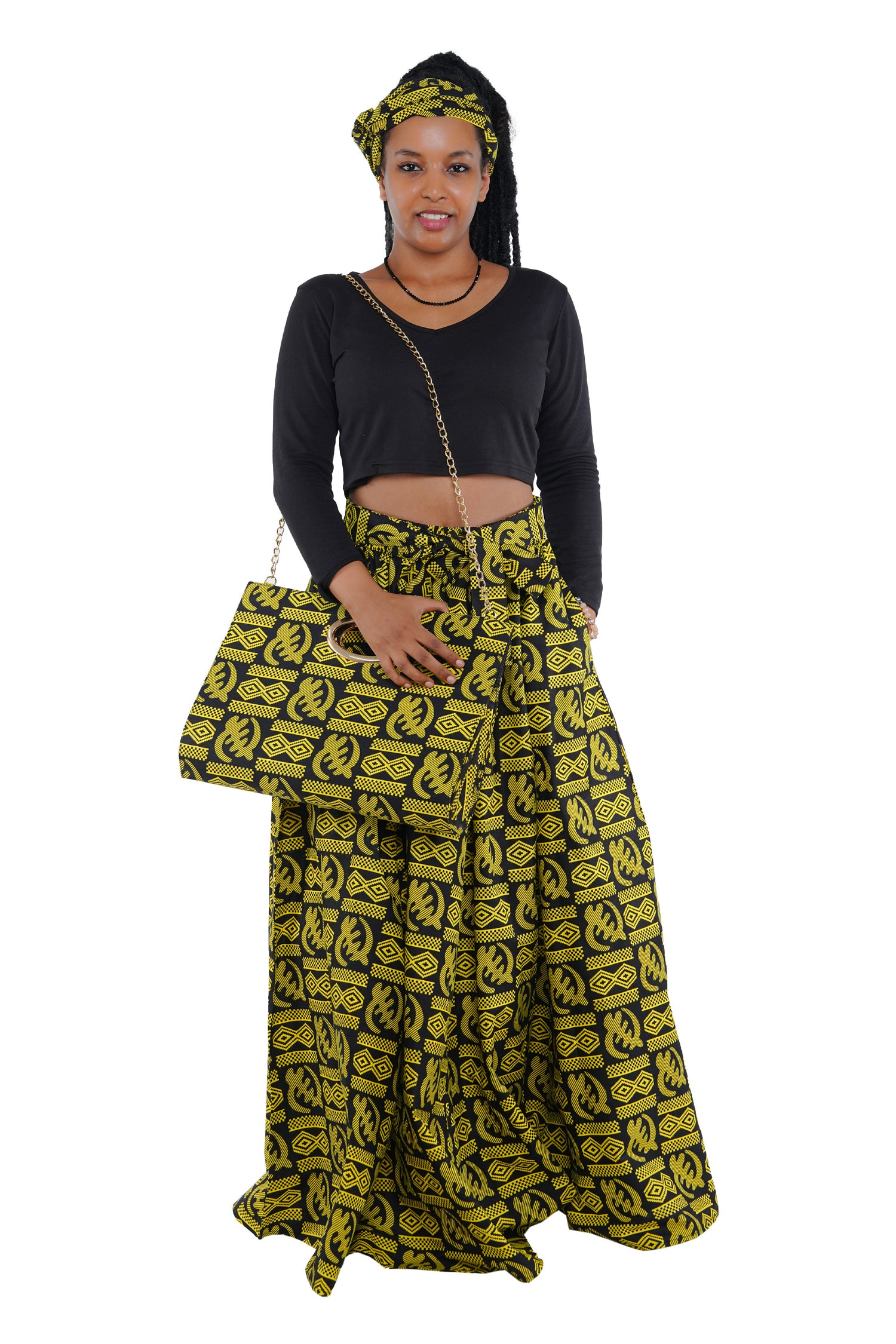 African Long Maxi Skirt With Handbag
